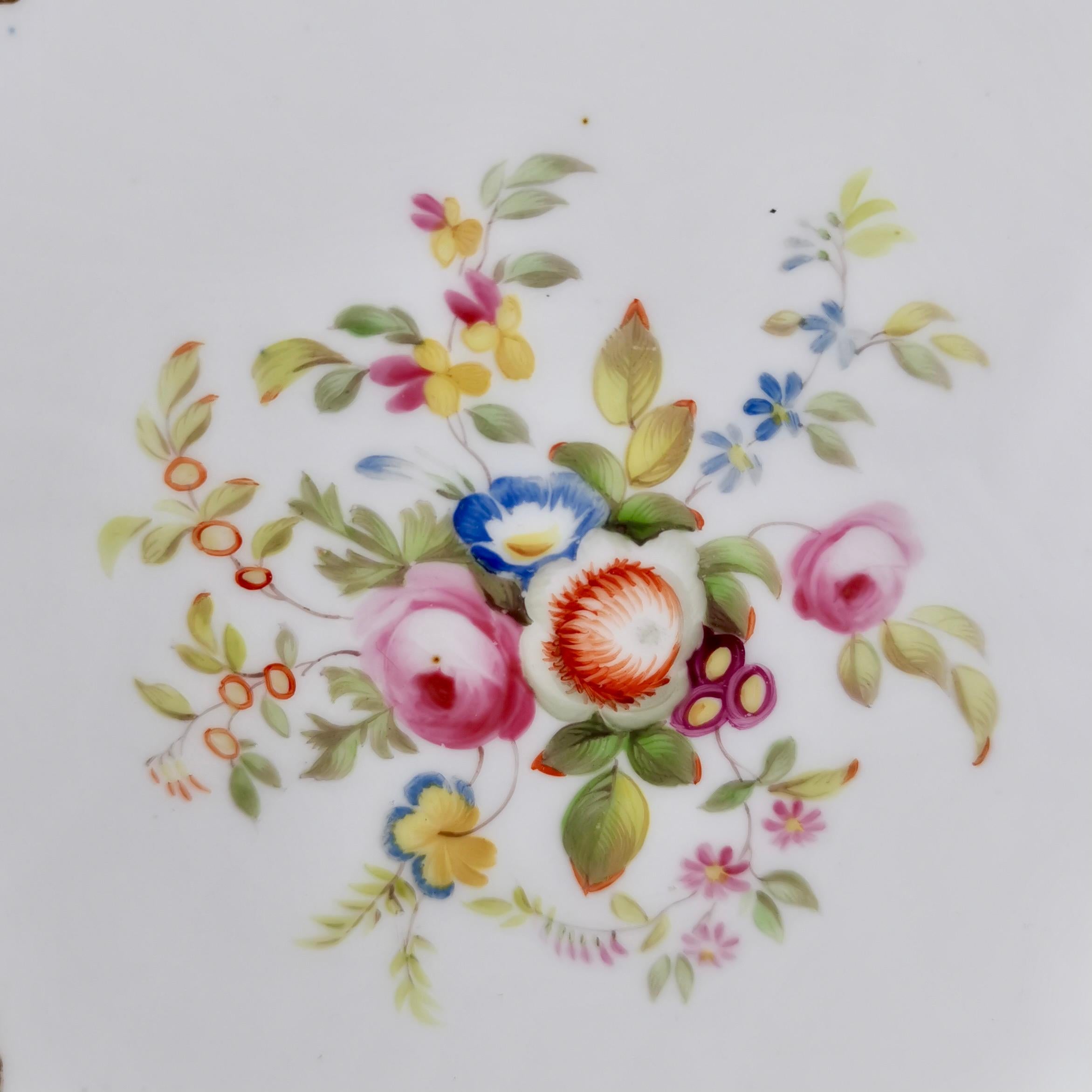English Minton Porcelain Plate, Cobalt Blue with Floral Reserves, Victorian ca 1840