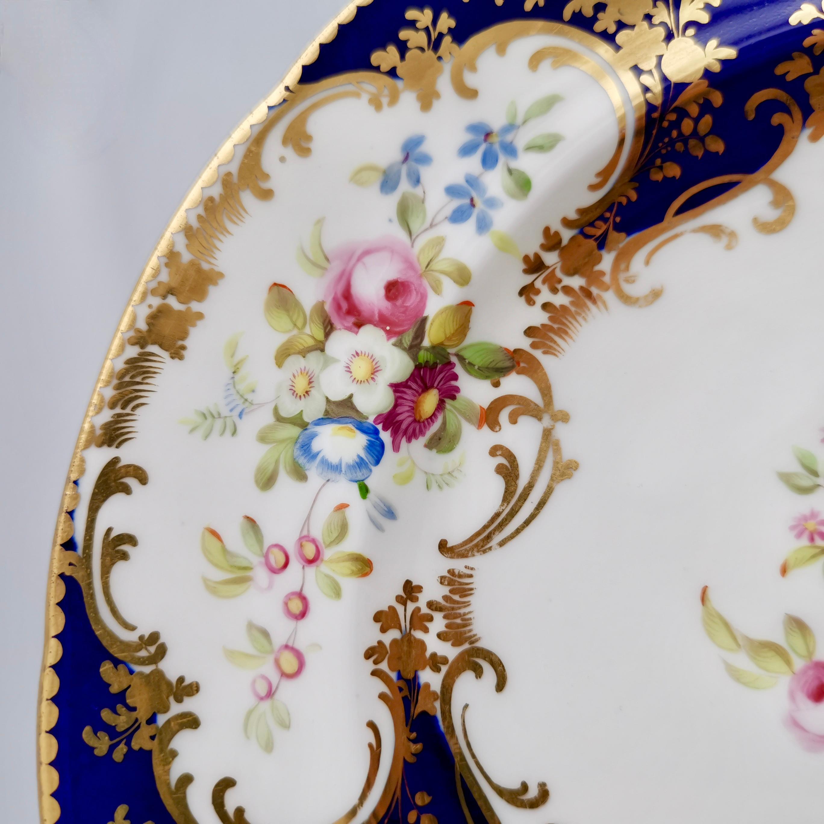 Minton Porcelain Plate, Cobalt Blue with Floral Reserves, Victorian ca 1840 In Good Condition In London, GB