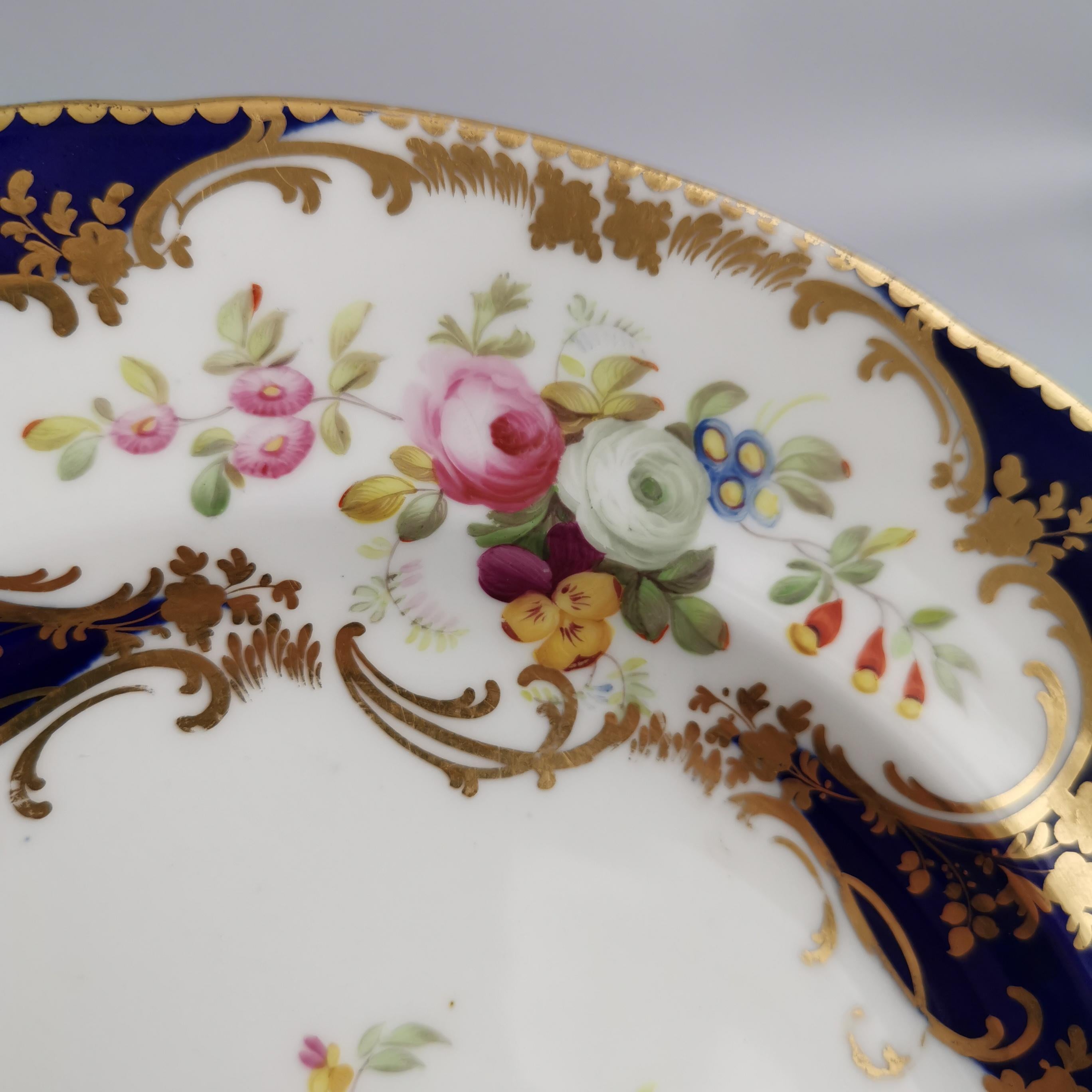 Minton Porcelain Plate, Cobalt Blue with Floral Reserves, Victorian ca 1840 1