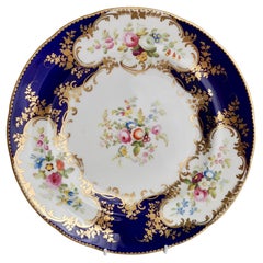 Minton Porcelain Plate, Cobalt Blue with Floral Reserves, Victorian ca 1840