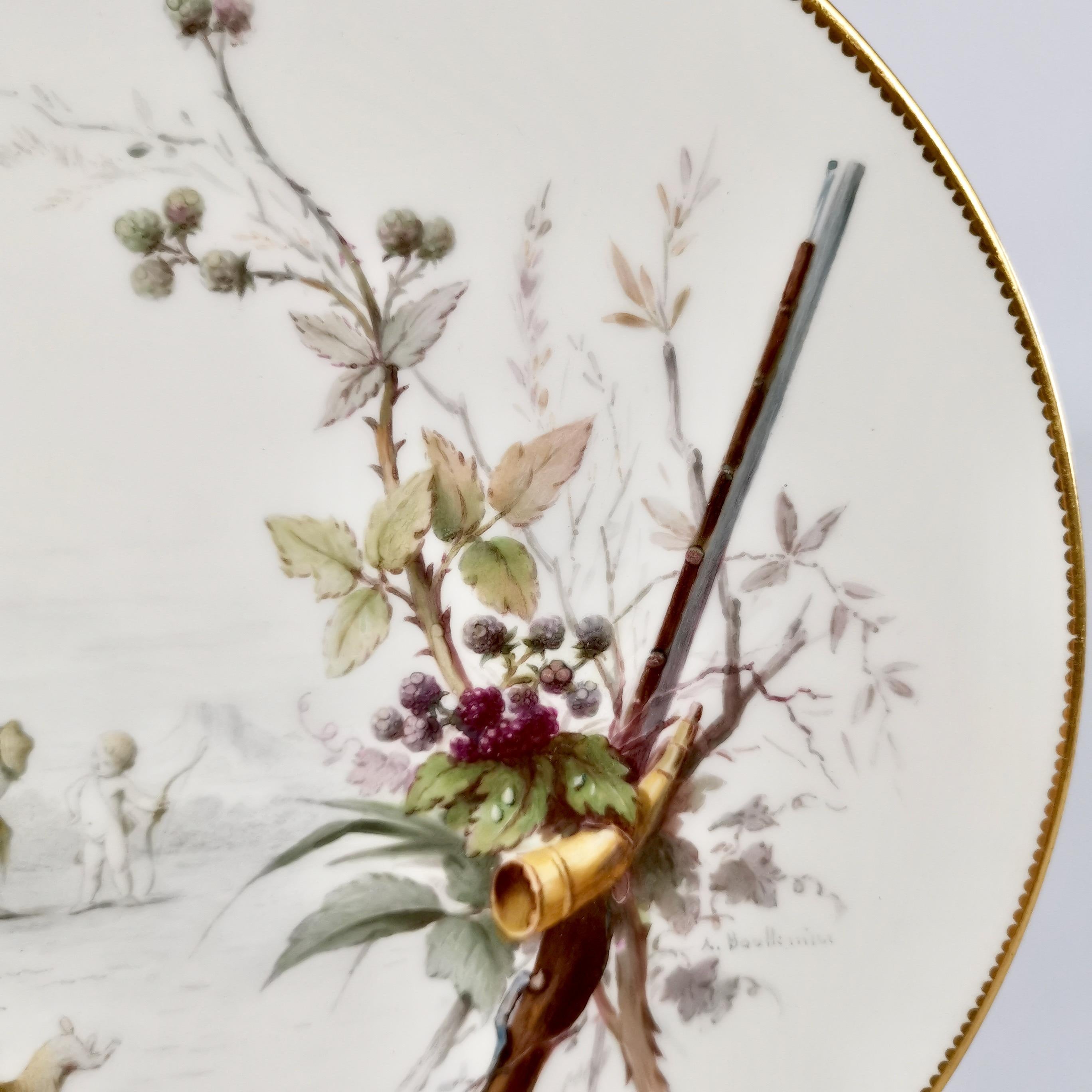 Minton Porcelain Plate, Putti and Rabbit Scene by A. Boullemier, circa 1885 In Good Condition In London, GB