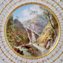 Minton Porcelain Plate, Welsh Landscape Signed J.Evans, 1881