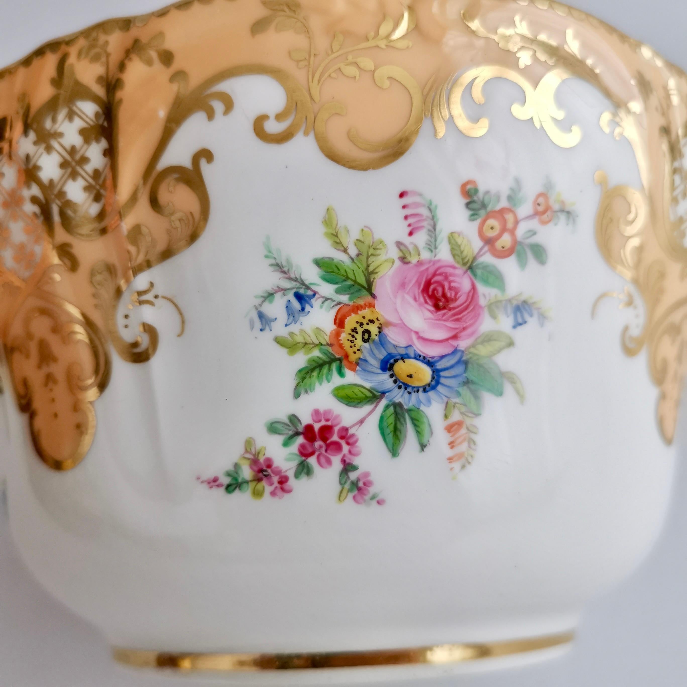 Minton Porcelain Slop Bowl, Apricot Orange Ground, Gilt and Flowers, ca 1845 4