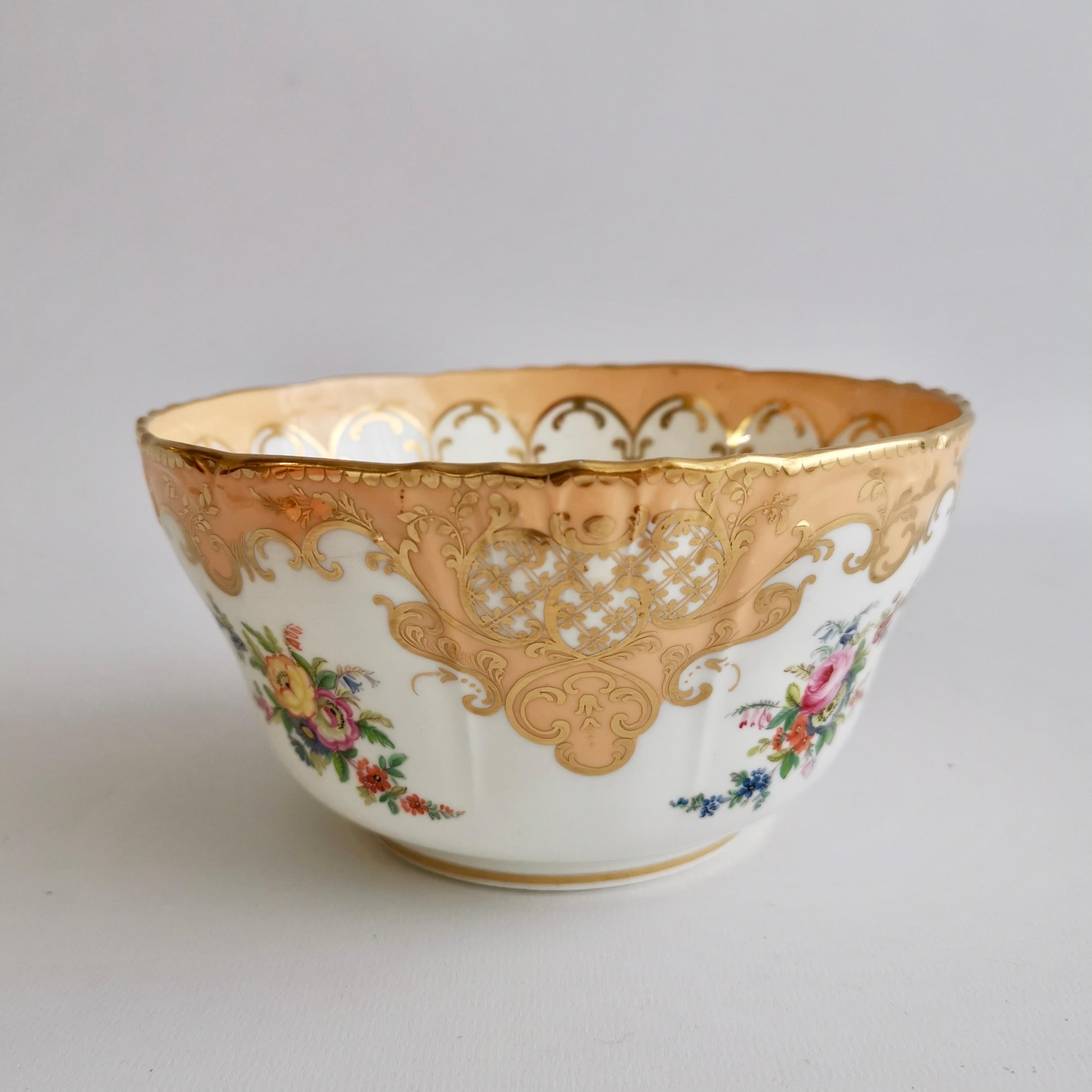 Victorian Minton Porcelain Slop Bowl, Apricot Orange Ground, Gilt and Flowers, ca 1845