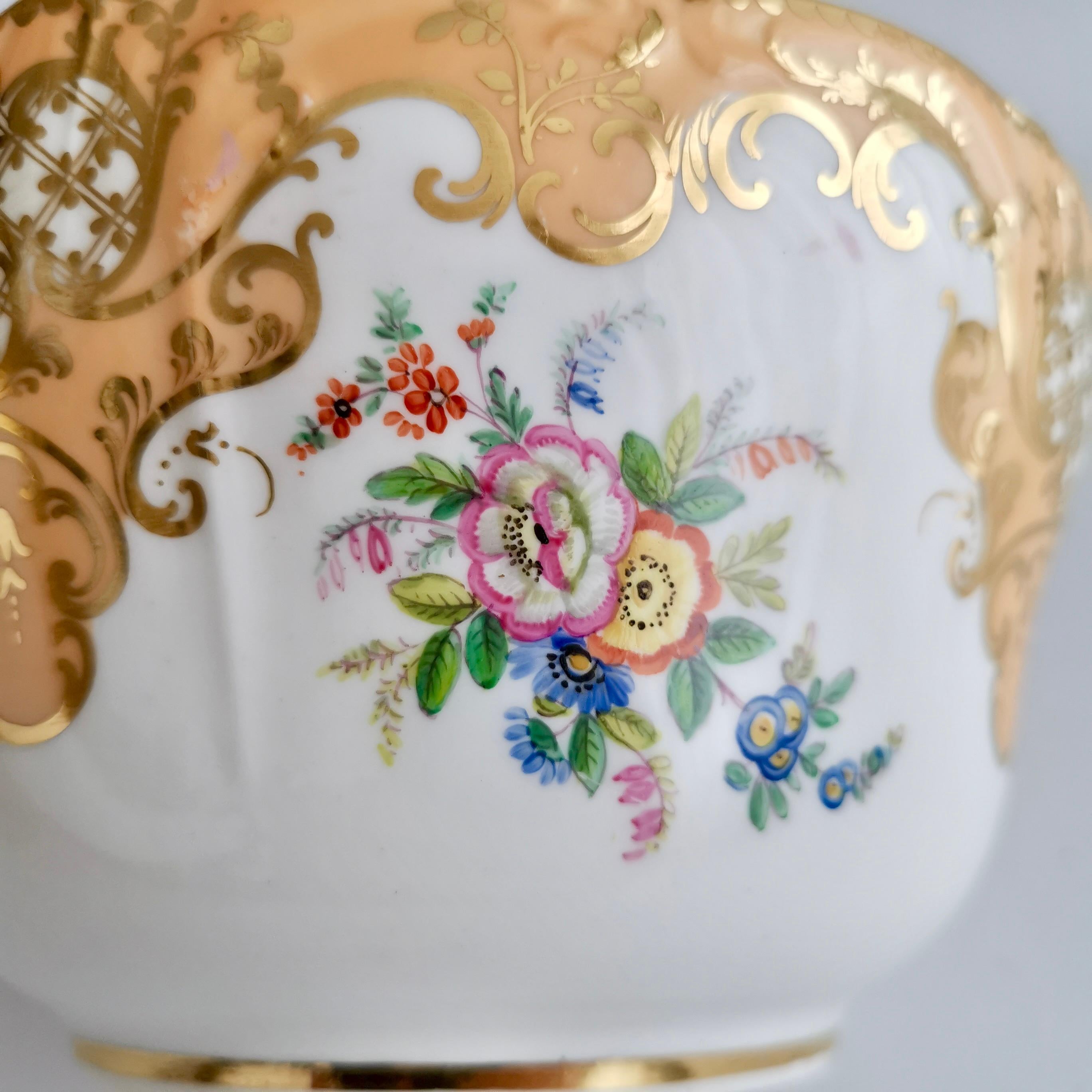 Minton Porcelain Slop Bowl, Apricot Orange Ground, Gilt and Flowers, ca 1845 In Good Condition In London, GB