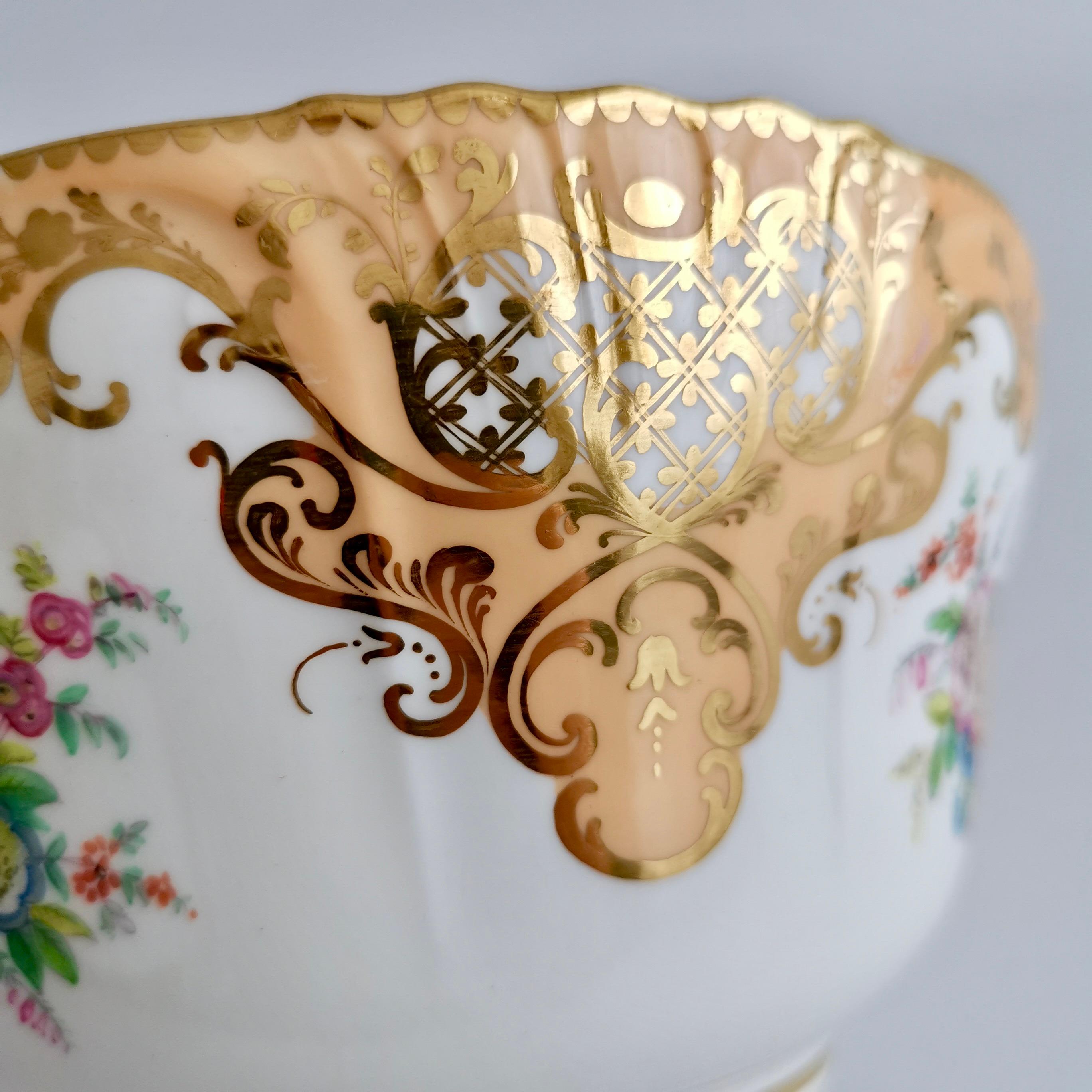 Mid-19th Century Minton Porcelain Slop Bowl, Apricot Orange Ground, Gilt and Flowers, ca 1845