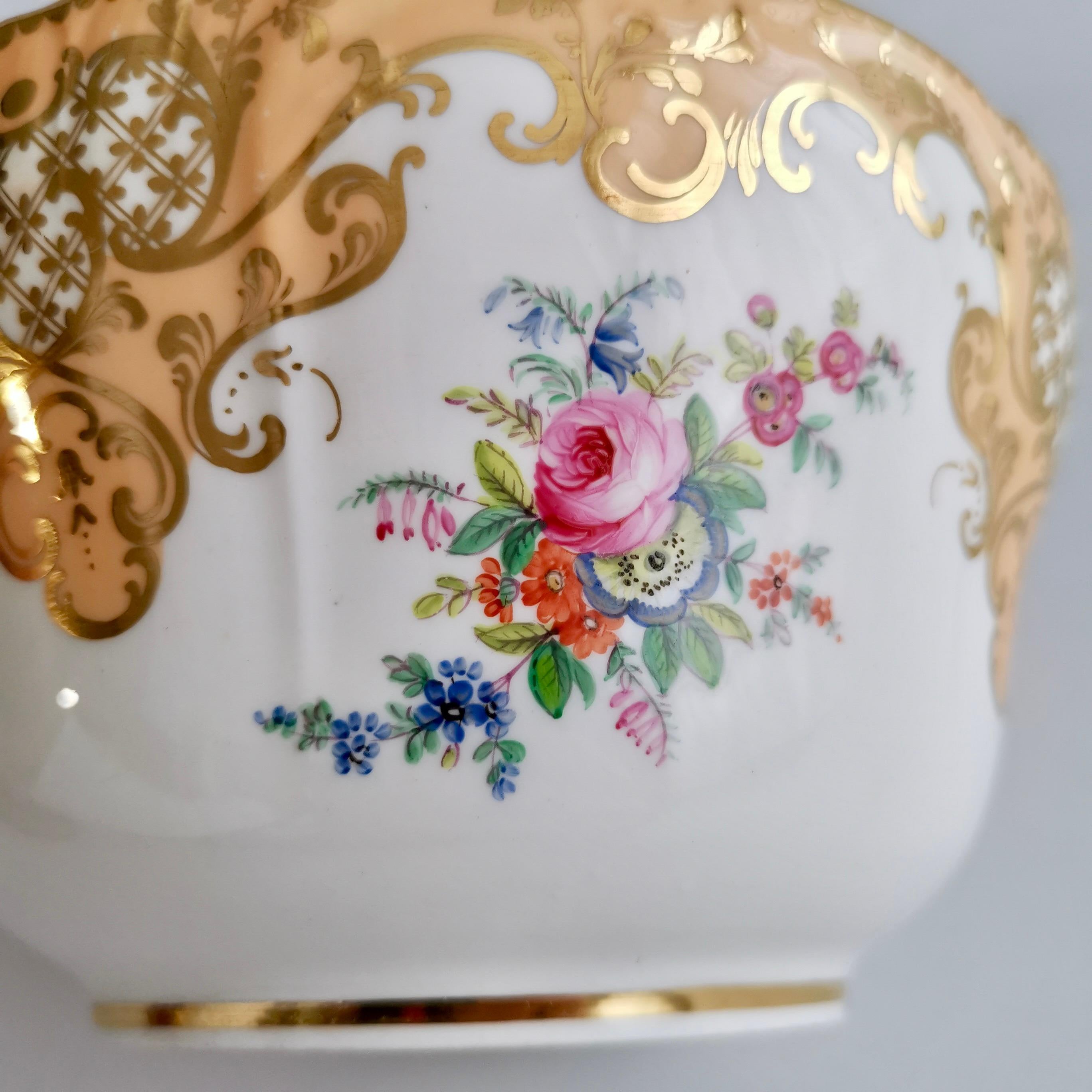 Minton Porcelain Slop Bowl, Apricot Orange Ground, Gilt and Flowers, ca 1845 1