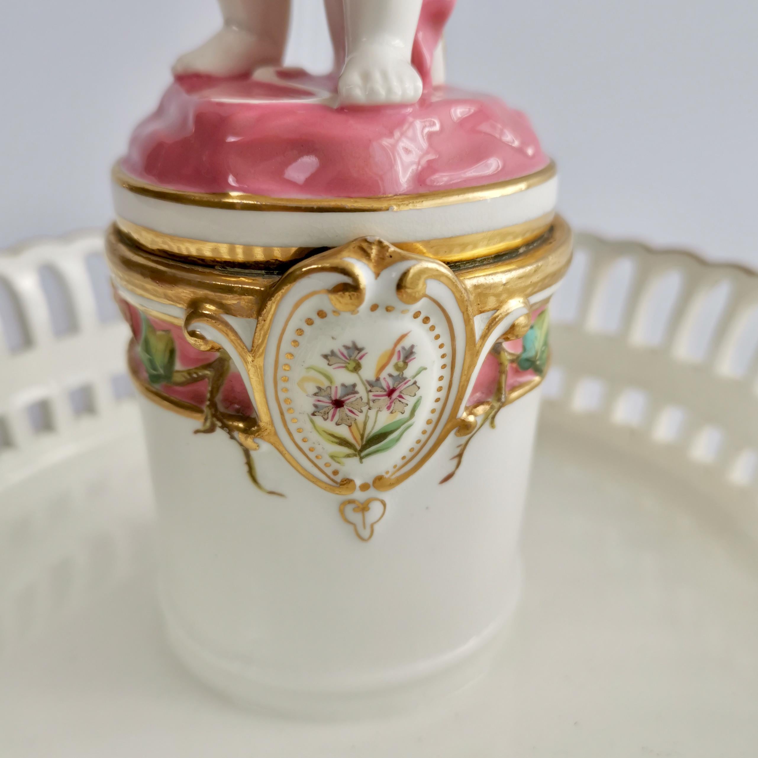 Minton Porcelain Tazza Dish, White and Pink with Cherub, 1891 2