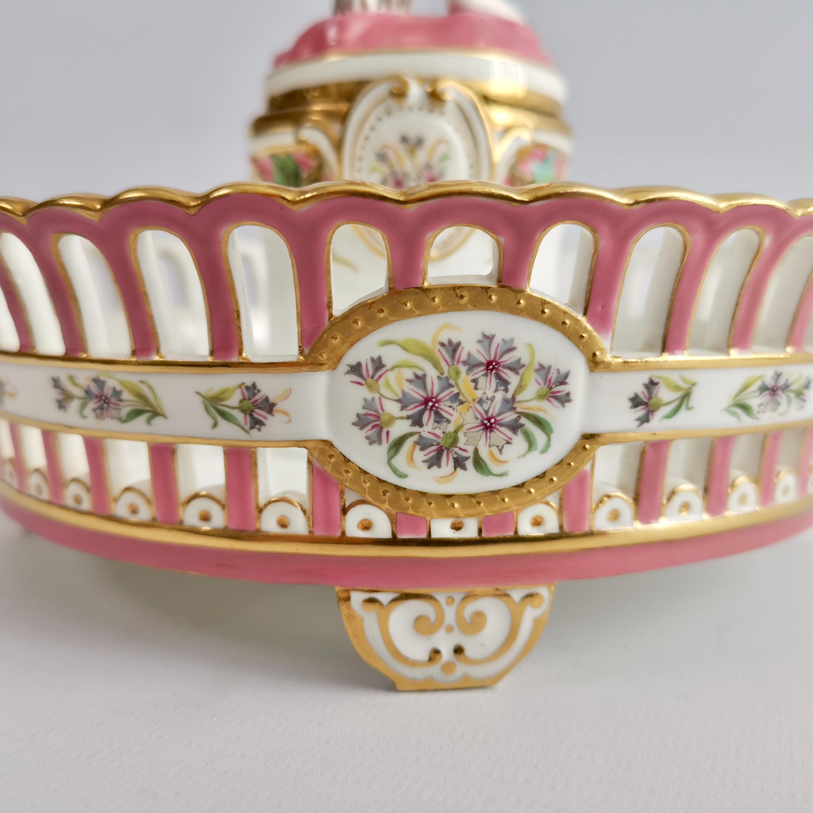 Minton Porcelain Tazza Dish, White and Pink with Cherub, 1891 3