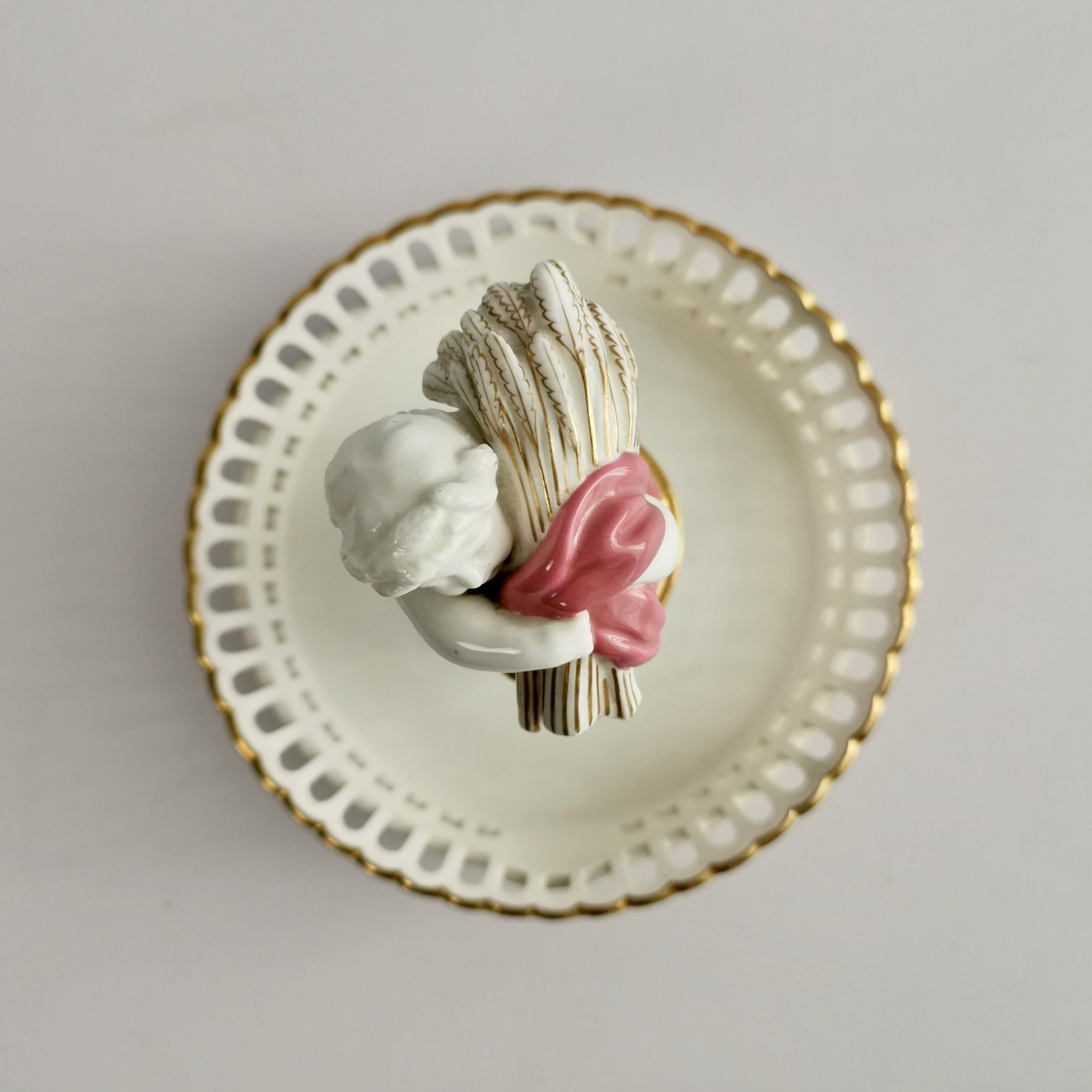 Minton Porcelain Tazza Dish, White and Pink with Cherub, 1891 5
