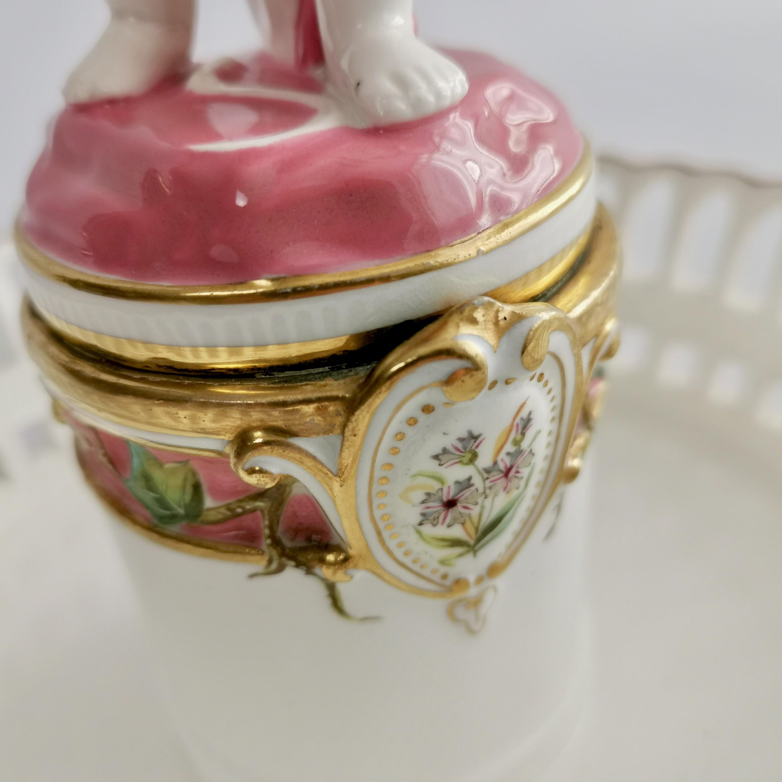 Minton Porcelain Tazza Dish, White and Pink with Cherub, 1891 7