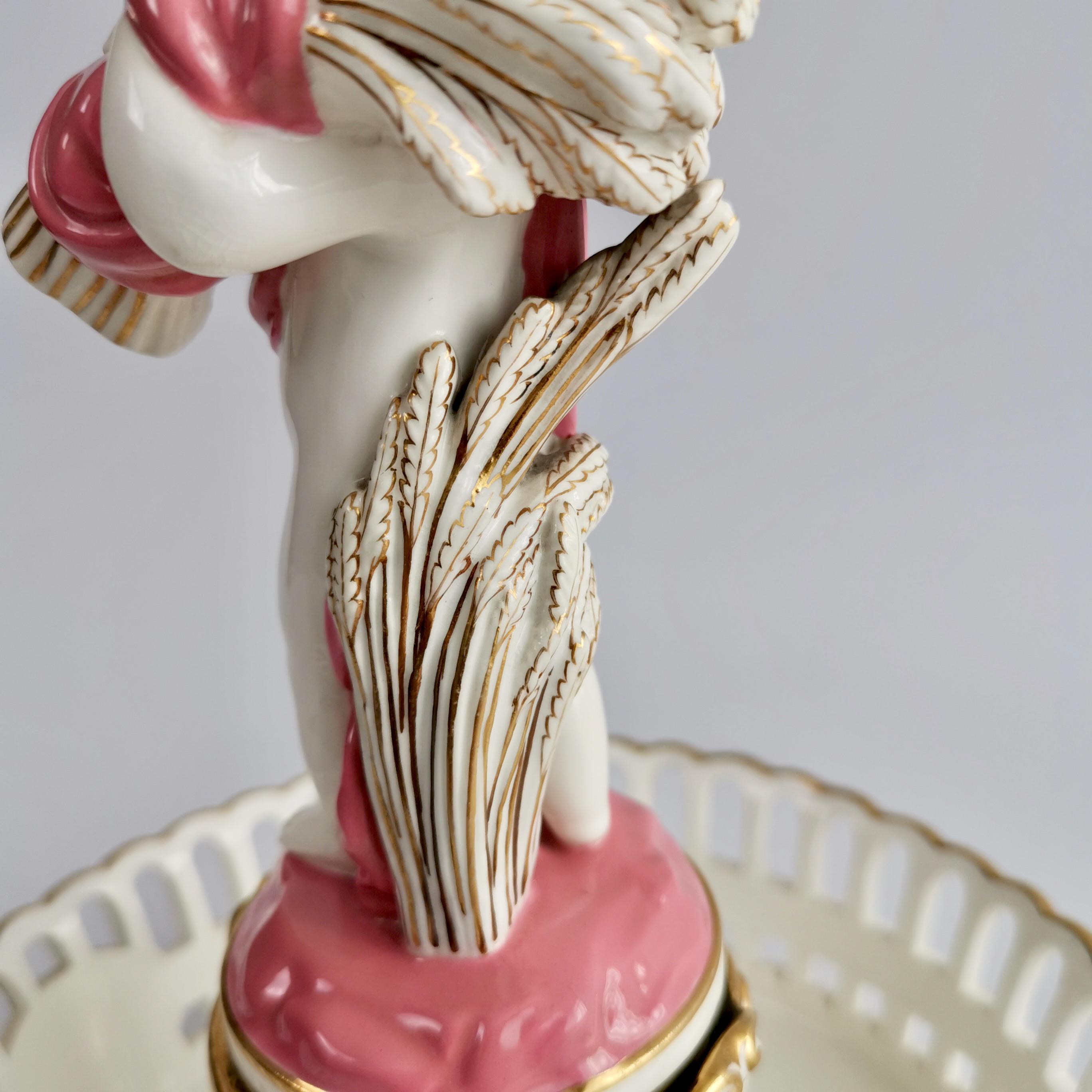 Late 19th Century Minton Porcelain Tazza Dish, White and Pink with Cherub, 1891