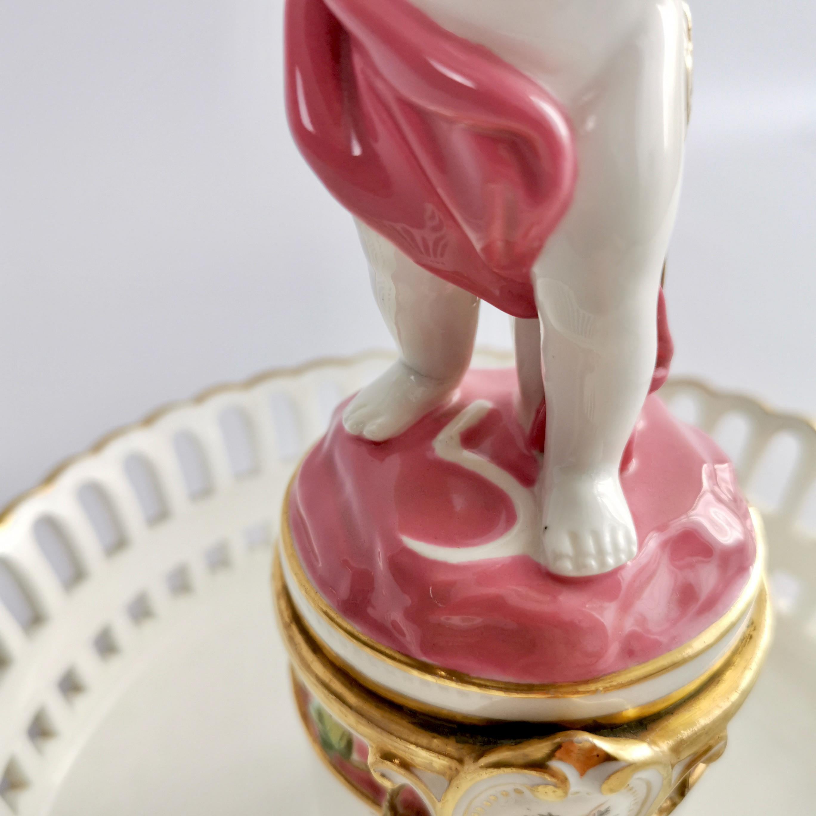 Minton Porcelain Tazza Dish, White and Pink with Cherub, 1891 1
