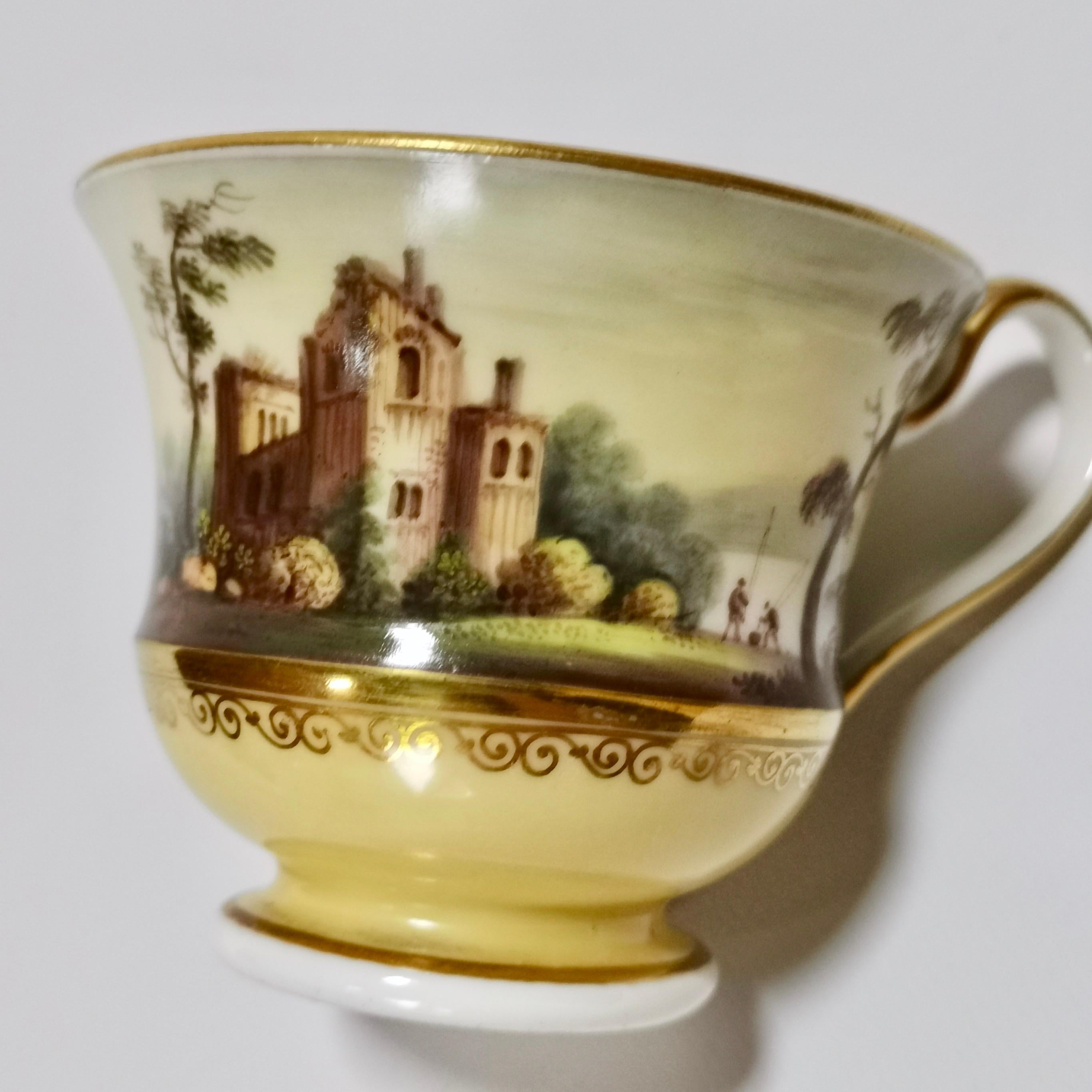 Minton Porcelain Tea Service, Yellow with Landscapes, Provenance Regency In Good Condition In London, GB