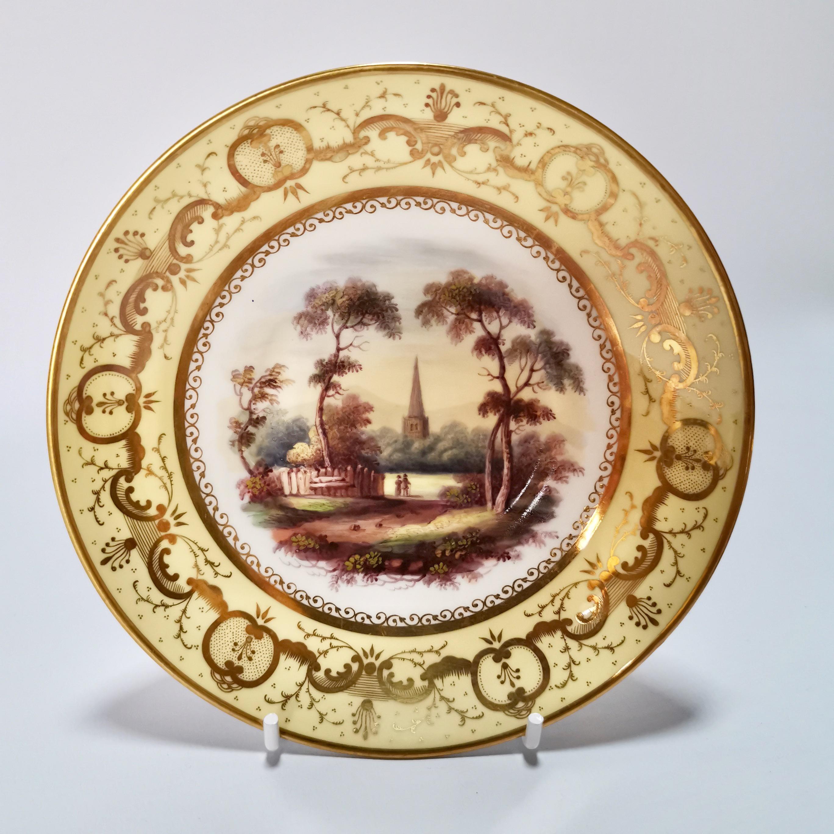 Minton Porcelain Tea Service, Yellow with Landscapes, Provenance Regency 1