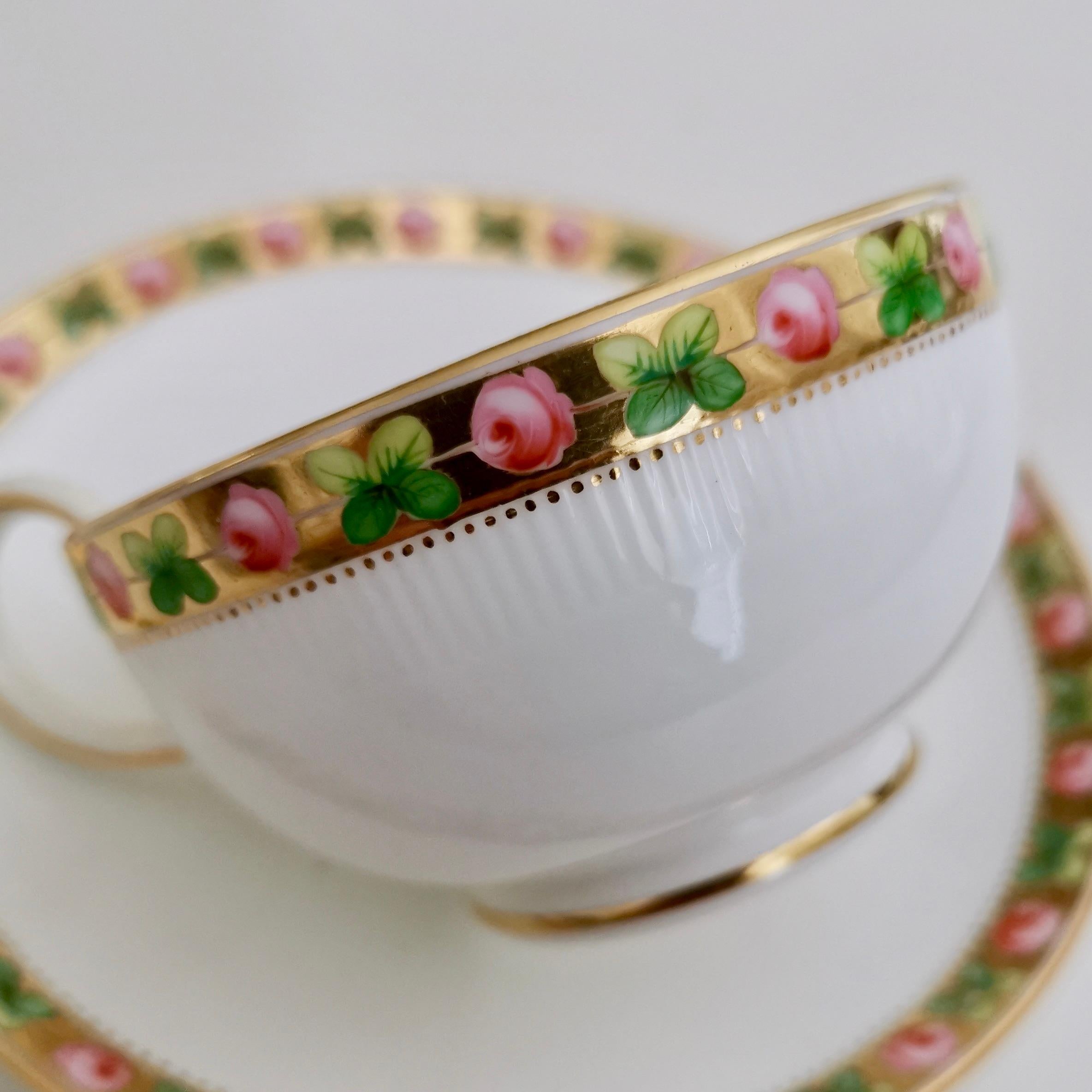 Minton Porcelain Teacup, White Paris Fluted with Roses and Gilt, 1862 3