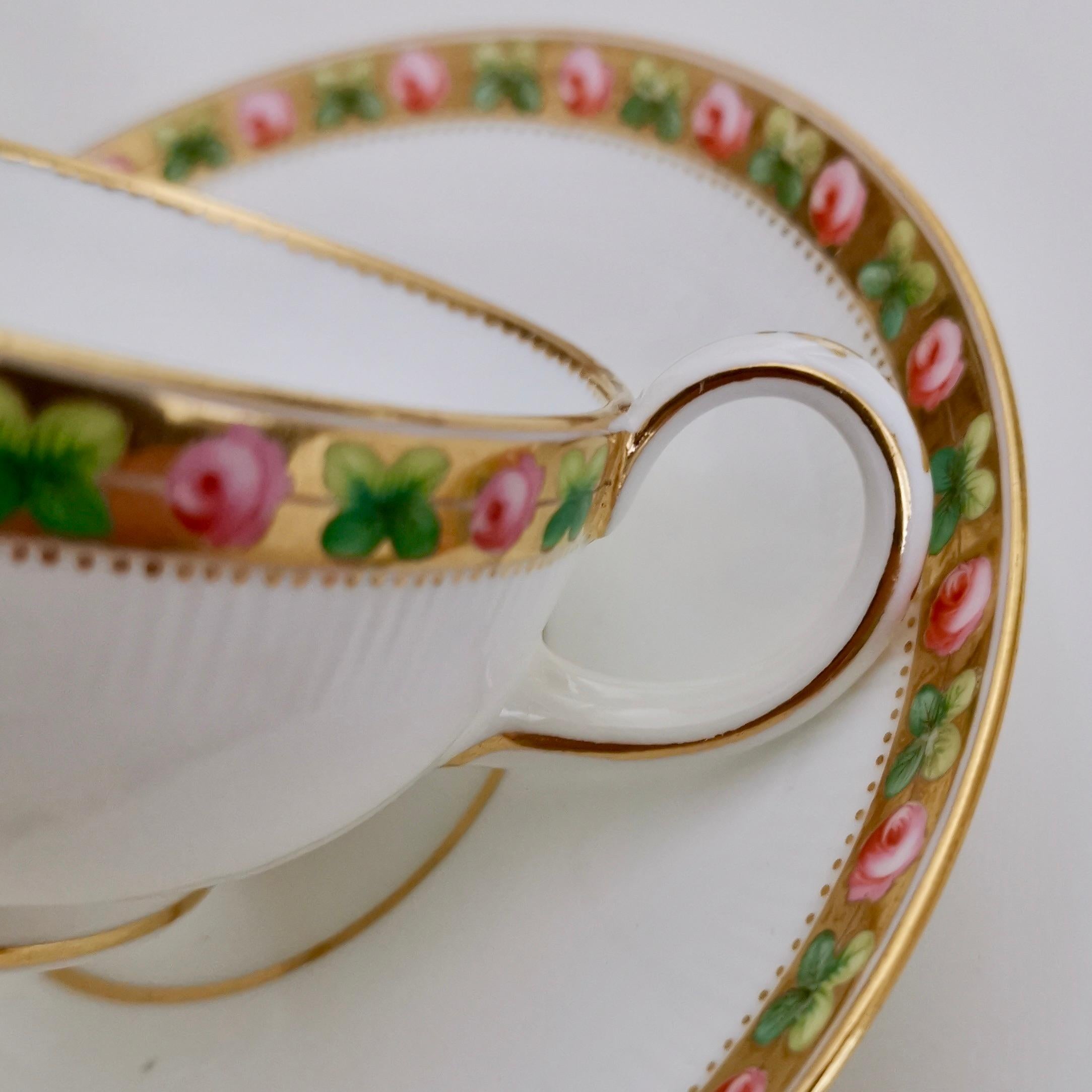 Minton Porcelain Teacup, White Paris Fluted with Roses and Gilt, 1862 In Good Condition In London, GB