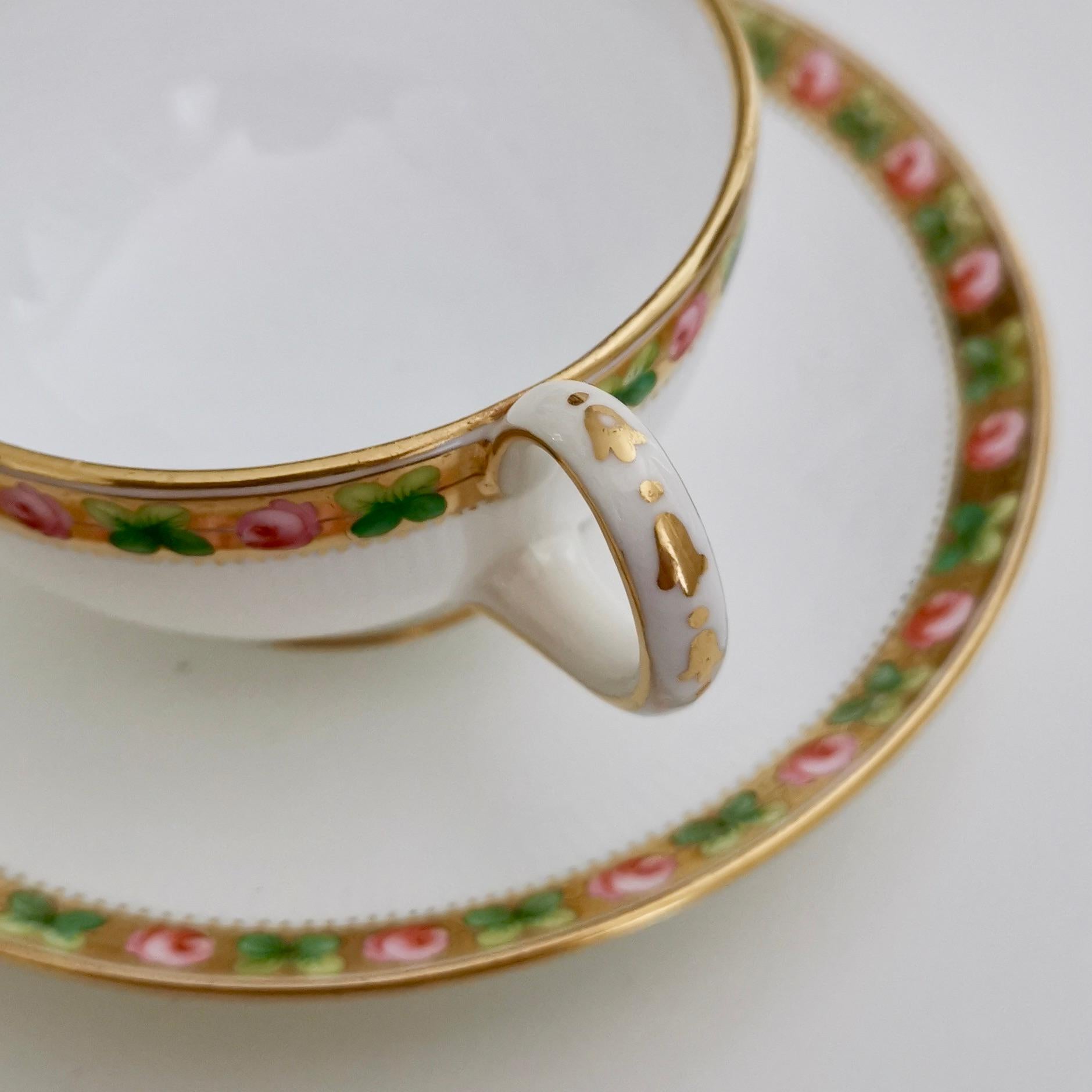 Mid-19th Century Minton Porcelain Teacup, White Paris Fluted with Roses and Gilt, 1862