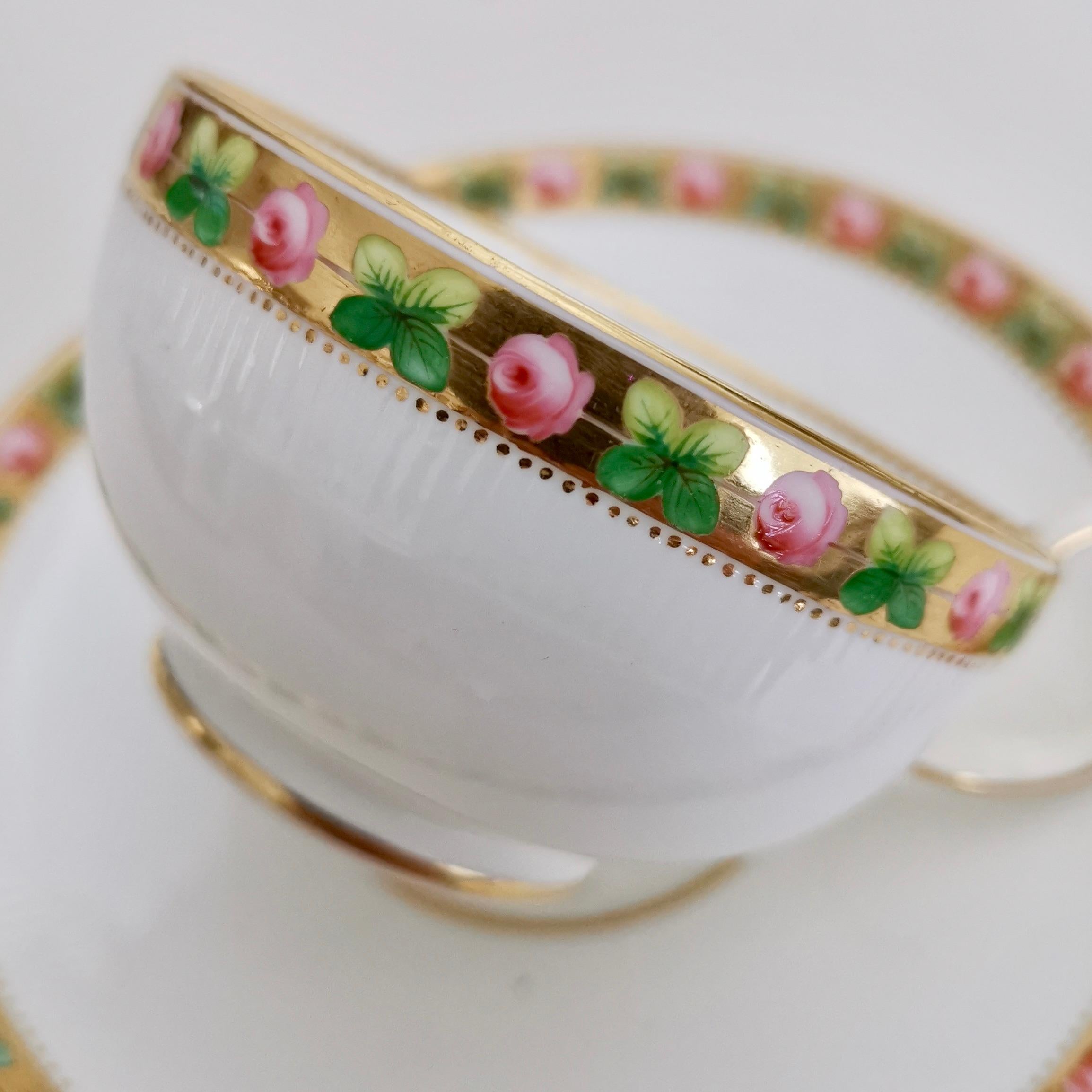 Minton Porcelain Teacup, White Paris Fluted with Roses and Gilt, 1862 1