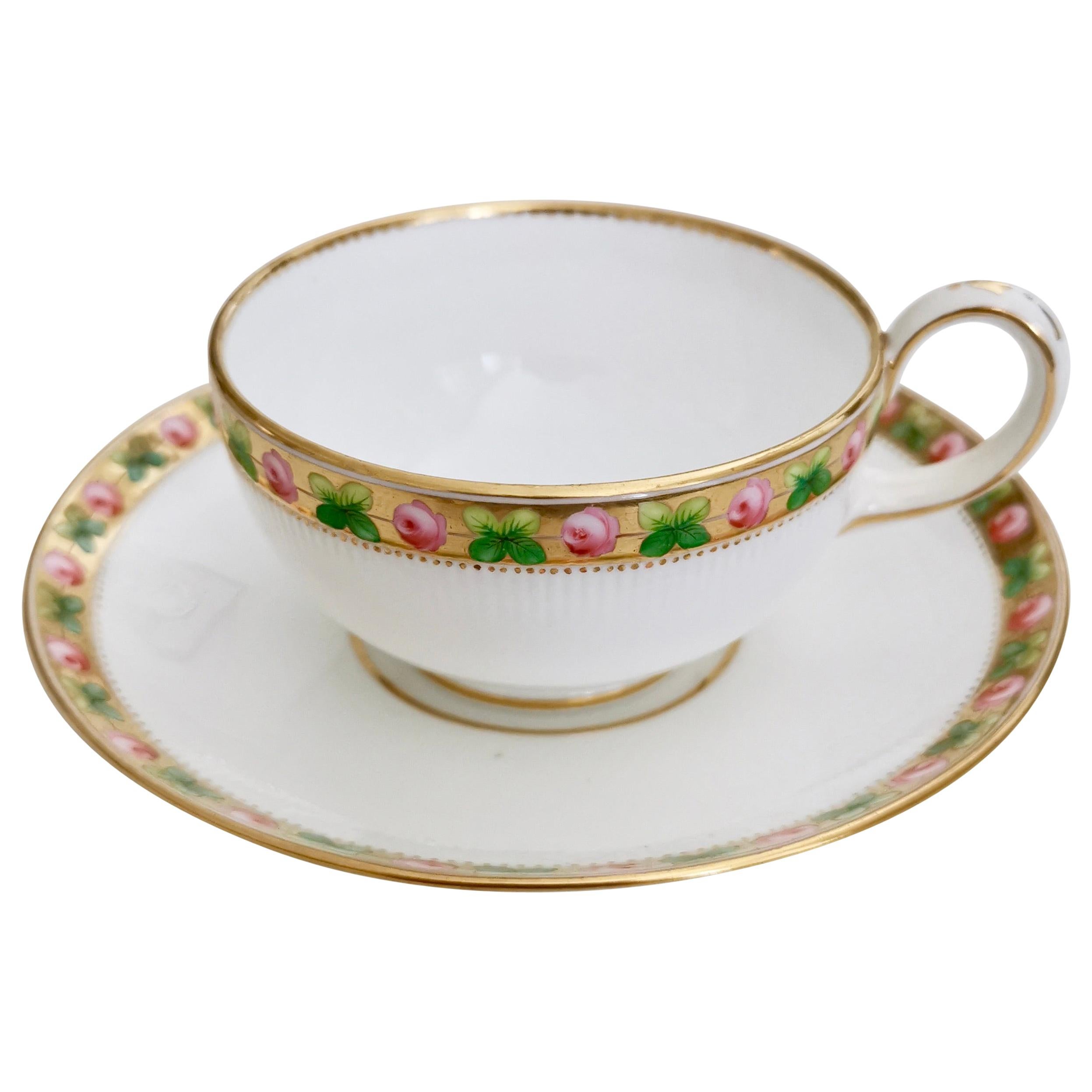 Minton Porcelain Teacup, White Paris Fluted with Roses and Gilt, 1862