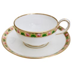 Antique Minton Porcelain Teacup, White Paris Fluted with Roses and Gilt, 1862