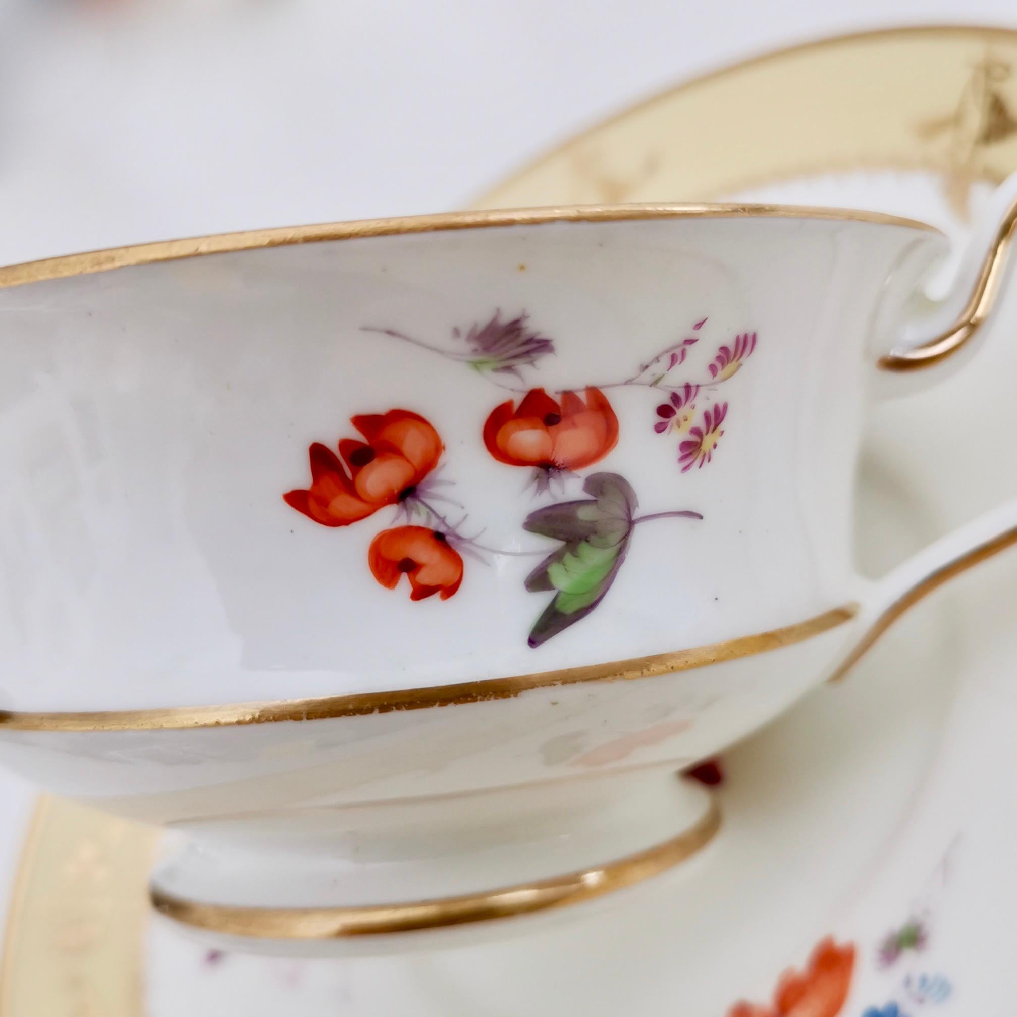Minton Porcelain Teacup, Yellow with Hand Painted Flowers, Regency, circa 1825 5