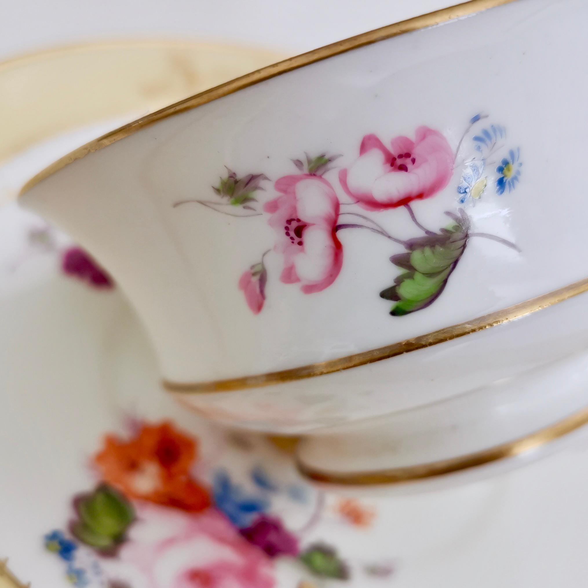 Minton Porcelain Teacup, Yellow with Hand Painted Flowers, Regency, circa 1825 6