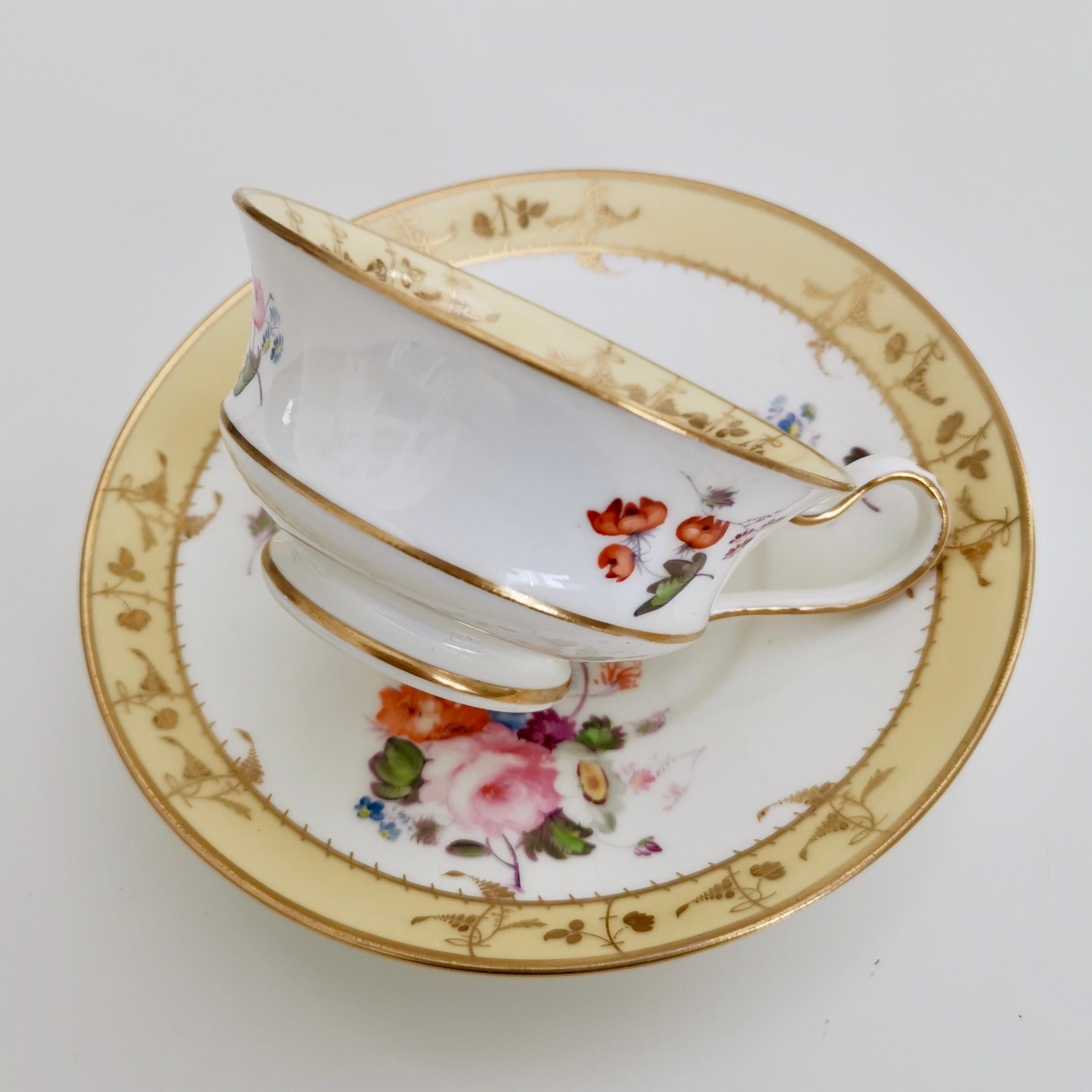 Hand-Painted Minton Porcelain Teacup, Yellow with Hand Painted Flowers, Regency, circa 1825