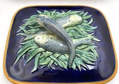 Scatola di sardine in maiolica di Minton con motivi di pesci del XIX secolo, epoca vittoriana