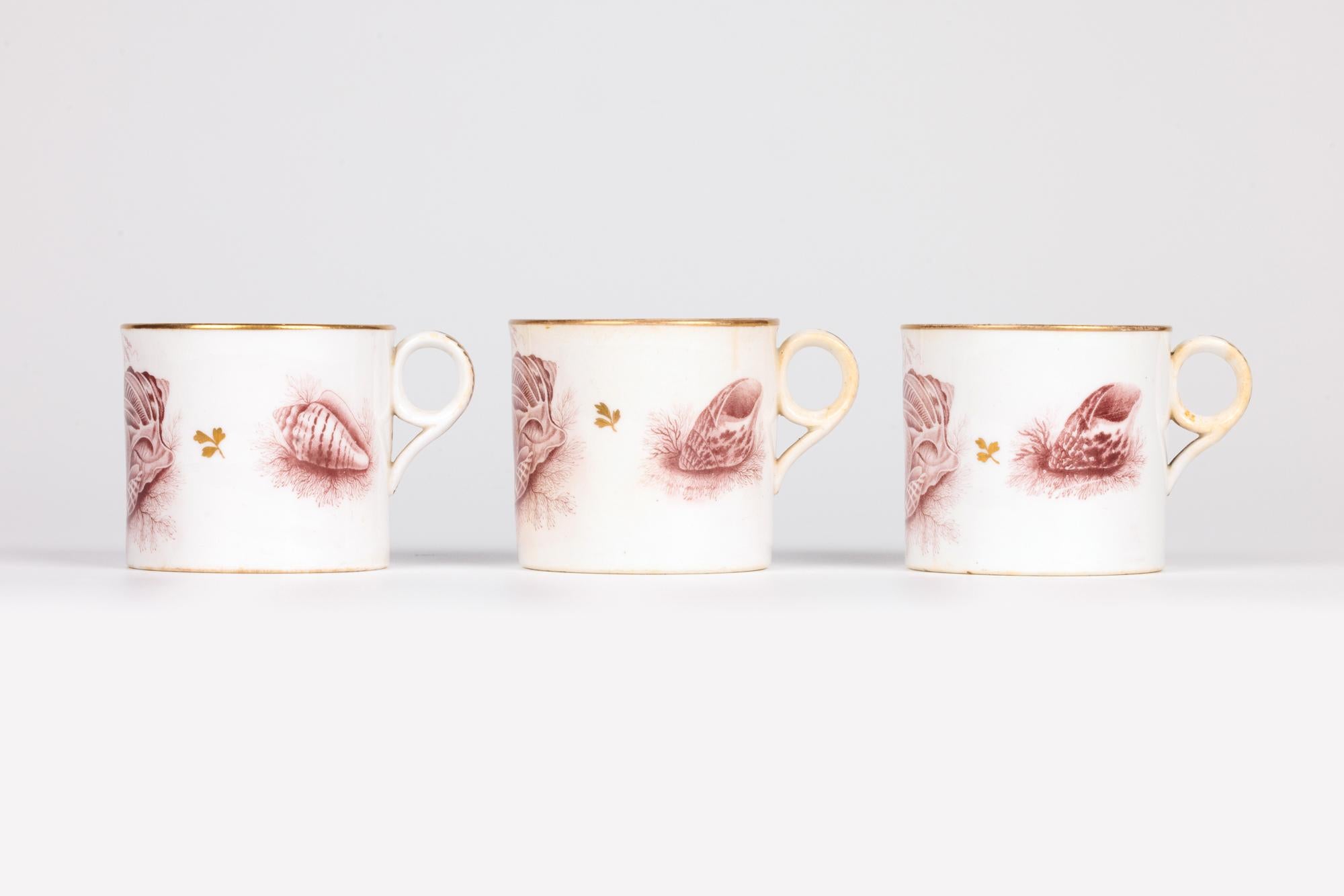 Minton Rare Set Three Georgian Shell Printed Porcelain Coffee Cups For Sale 5