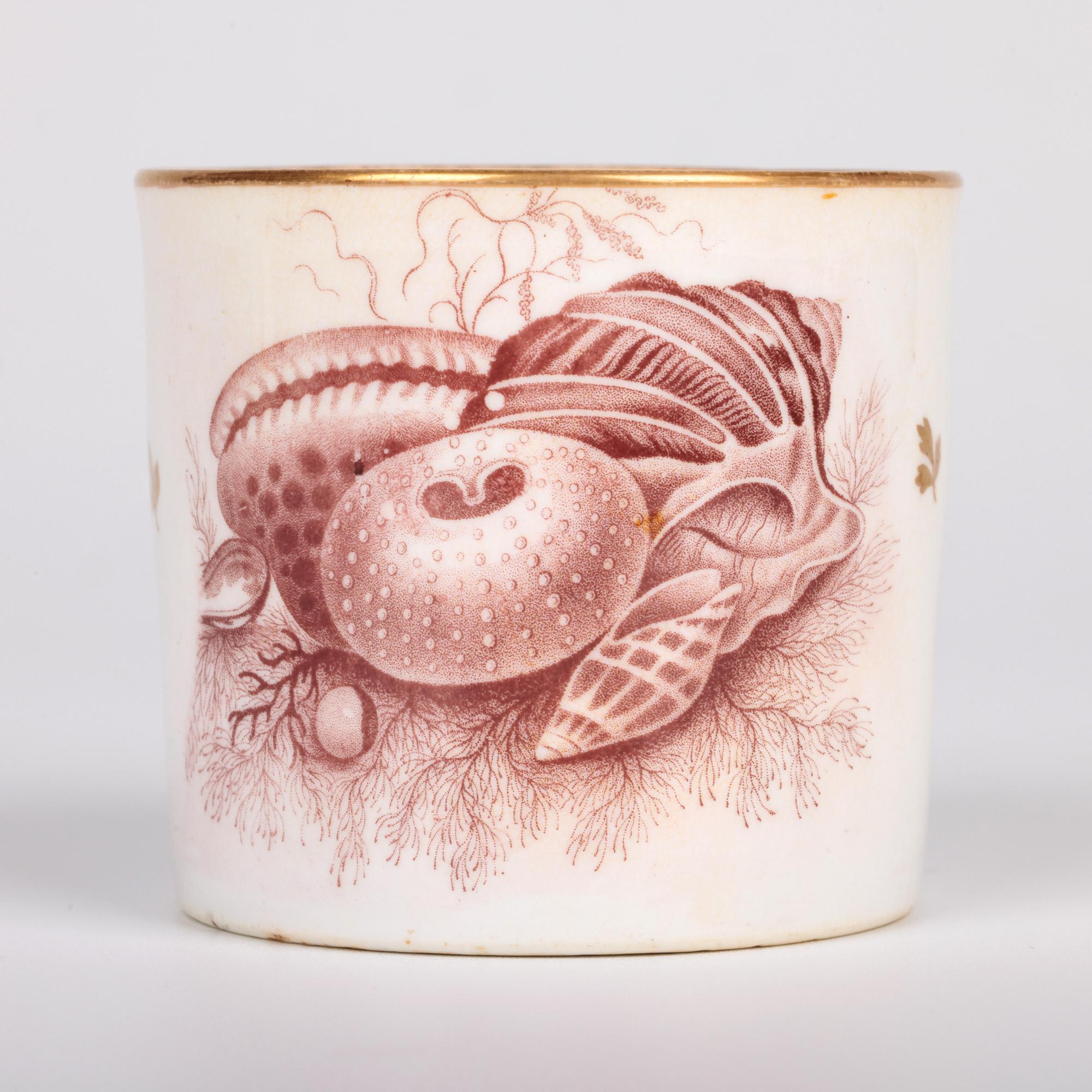 Minton Rare Set Three Georgian Shell Printed Porcelain Coffee Cups For Sale 6