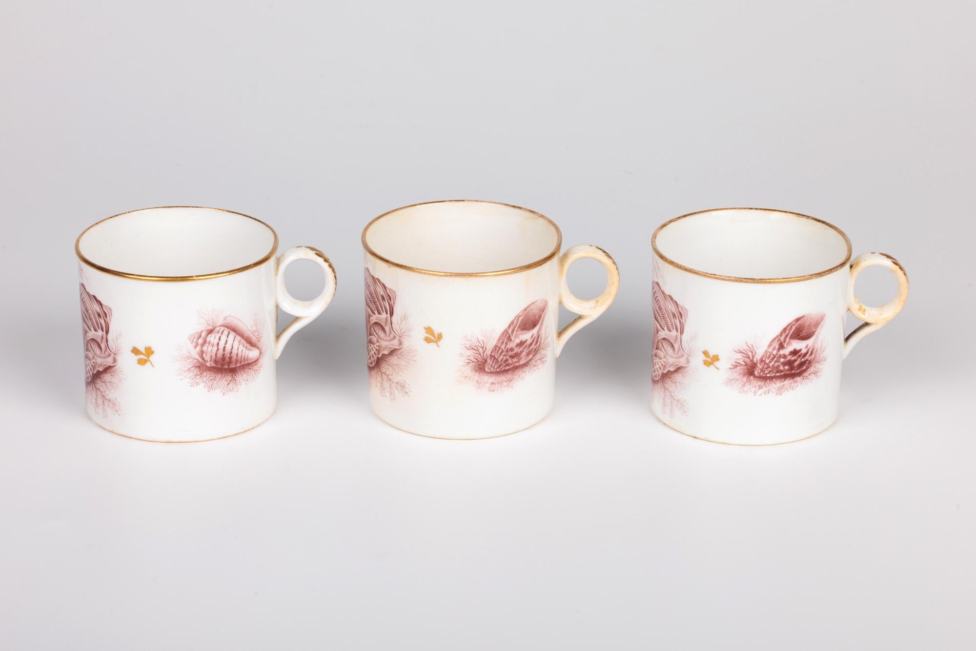 Minton Rare Set Three Georgian Shell Printed Porcelain Coffee Cups For Sale 8