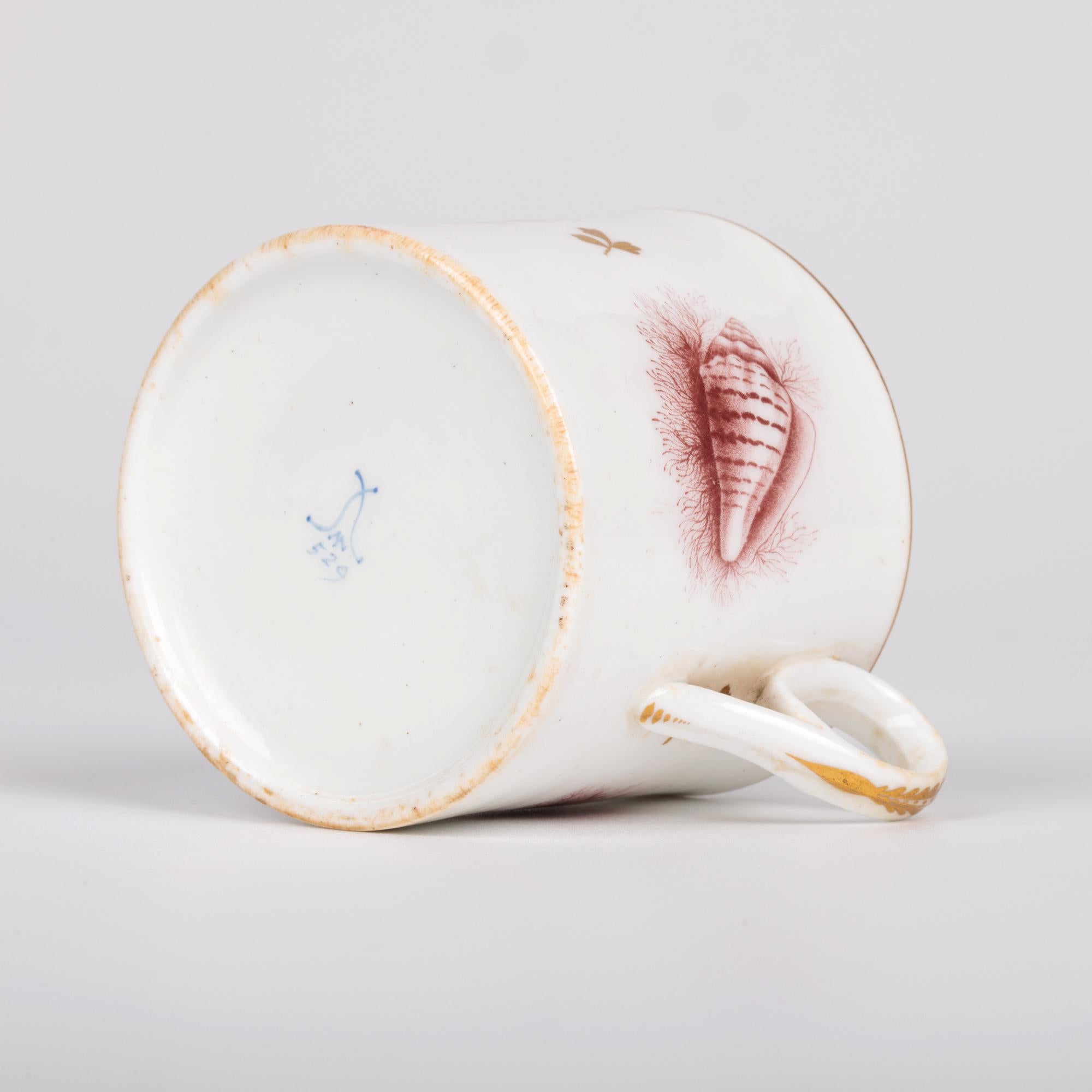Minton Rare Set Three Georgian Shell Printed Porcelain Coffee Cups For Sale 9