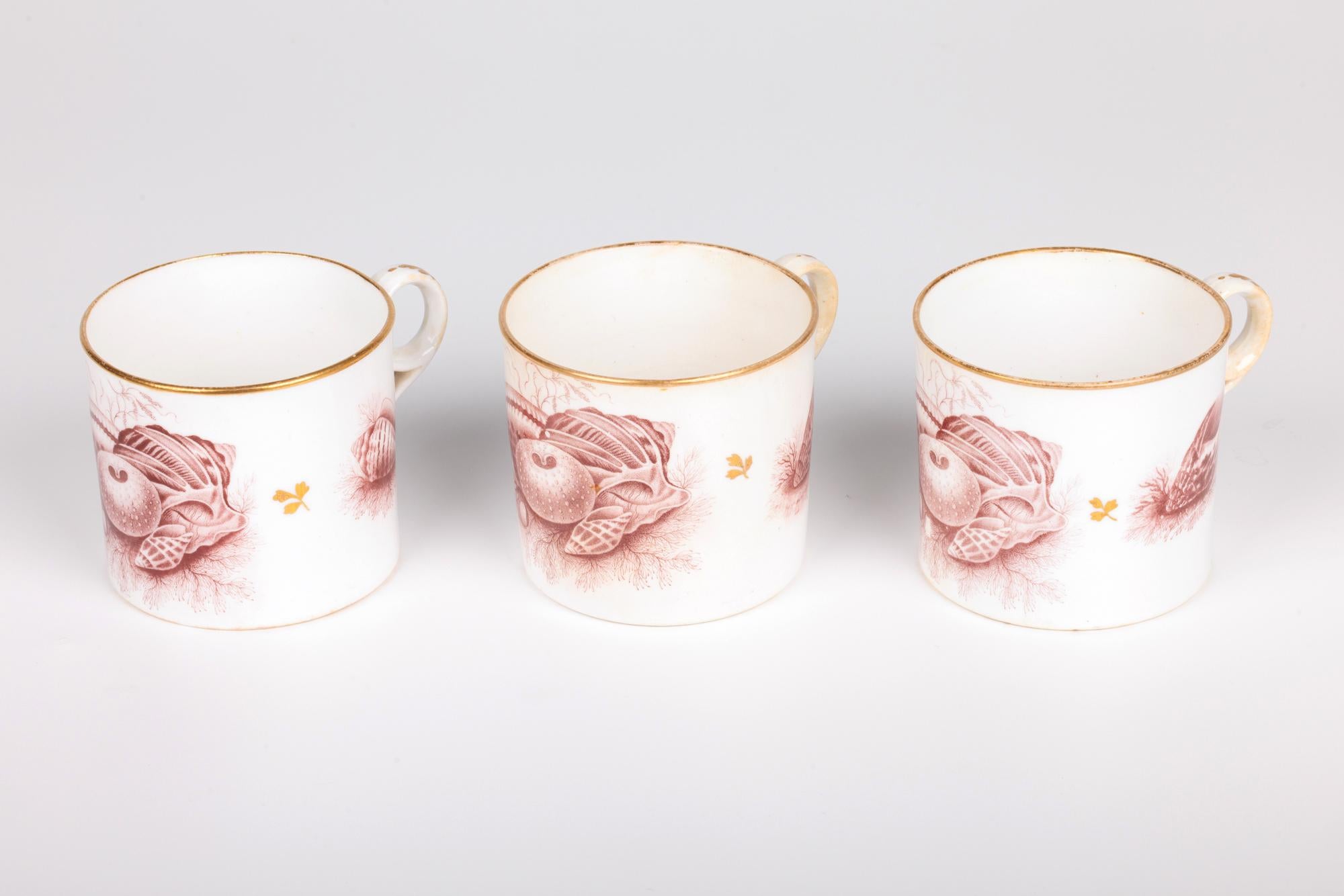 Minton Rare Set Three Georgian Shell Printed Porcelain Coffee Cups For Sale 11