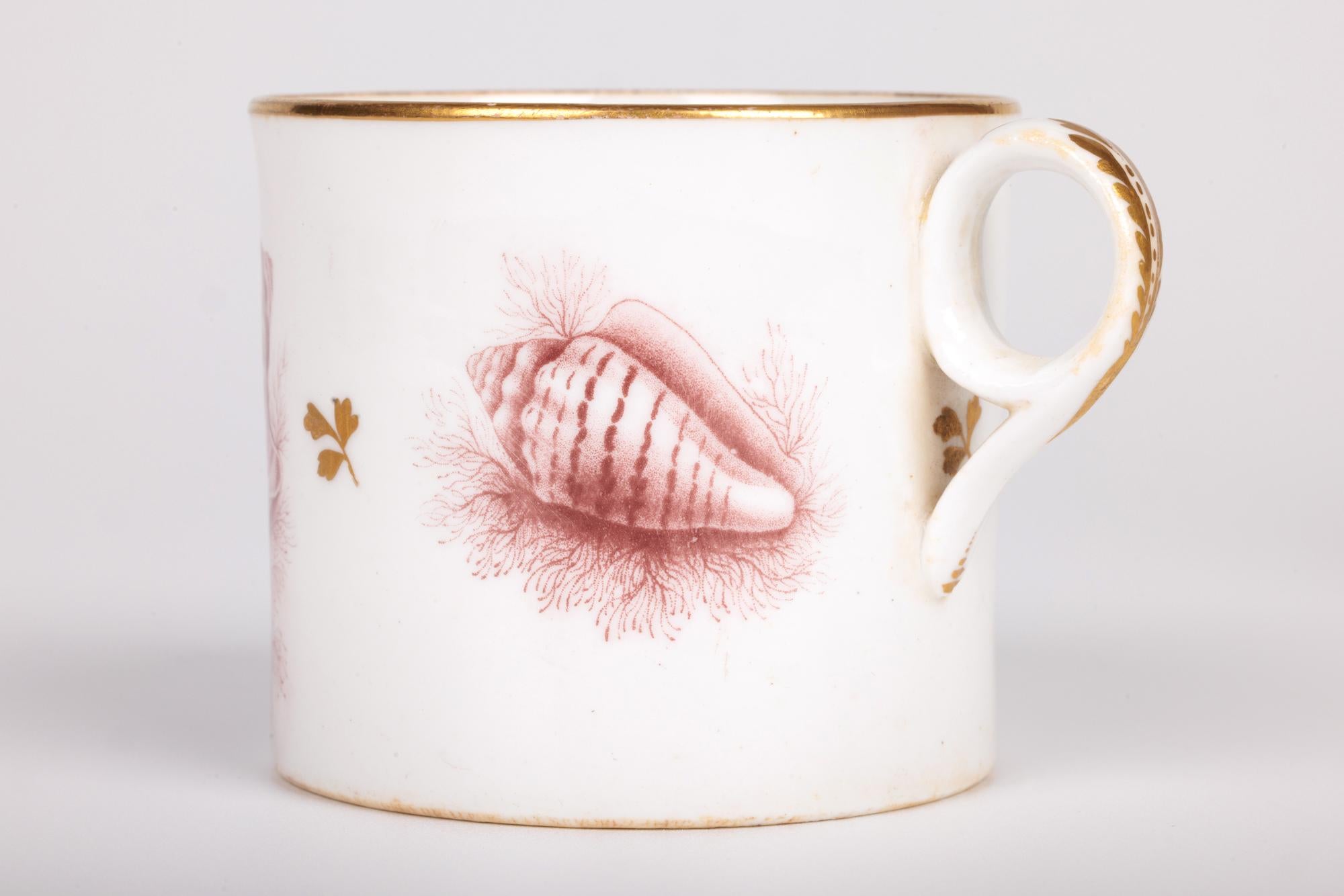 Minton Rare Set Three Georgian Shell Printed Porcelain Coffee Cups For Sale 12