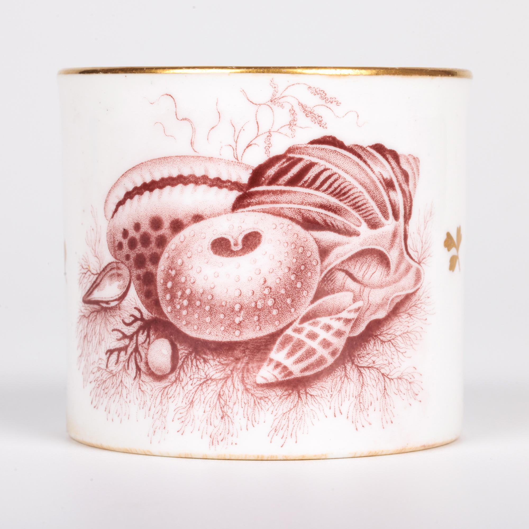 English Minton Rare Set Three Georgian Shell Printed Porcelain Coffee Cups For Sale