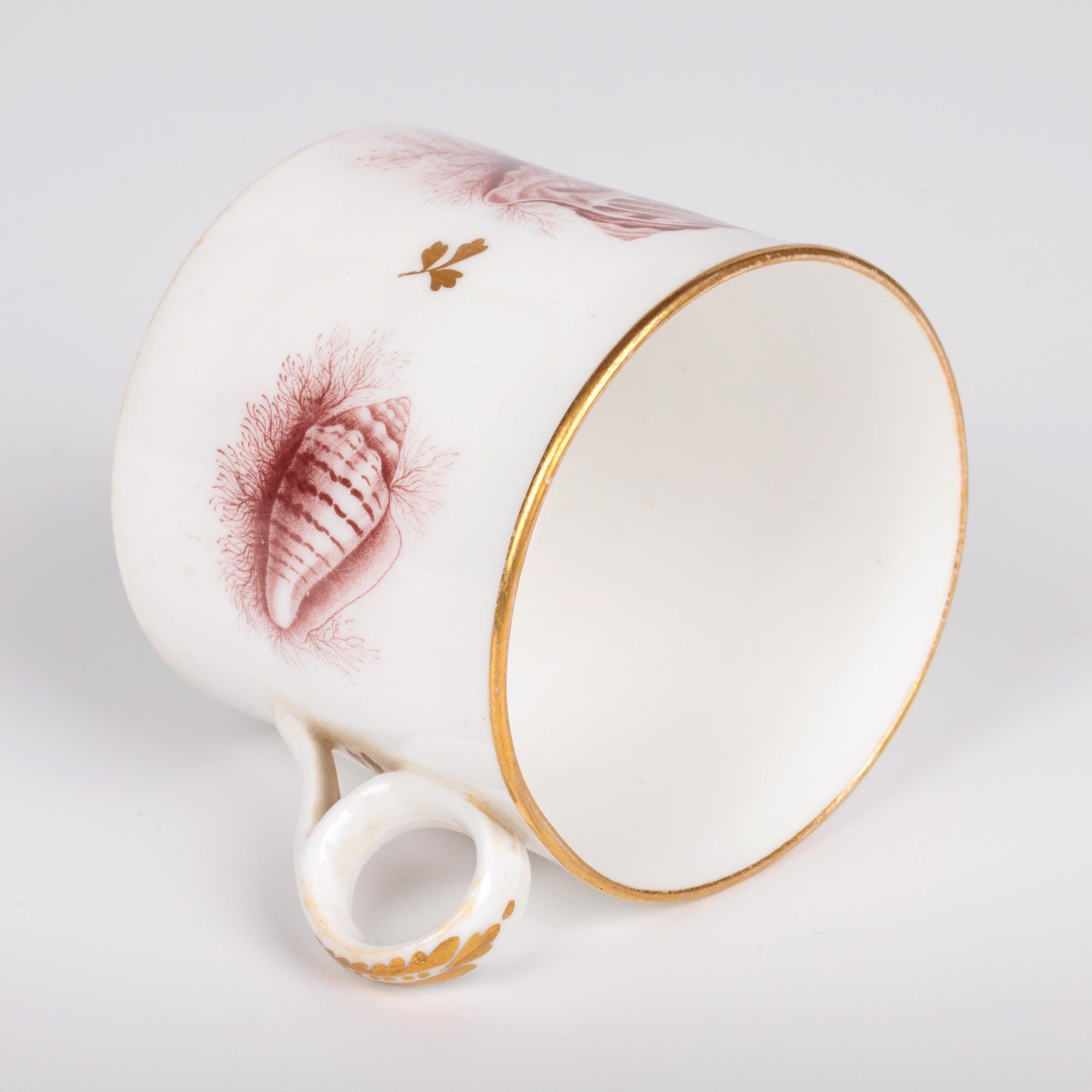 Glazed Minton Rare Set Three Georgian Shell Printed Porcelain Coffee Cups For Sale