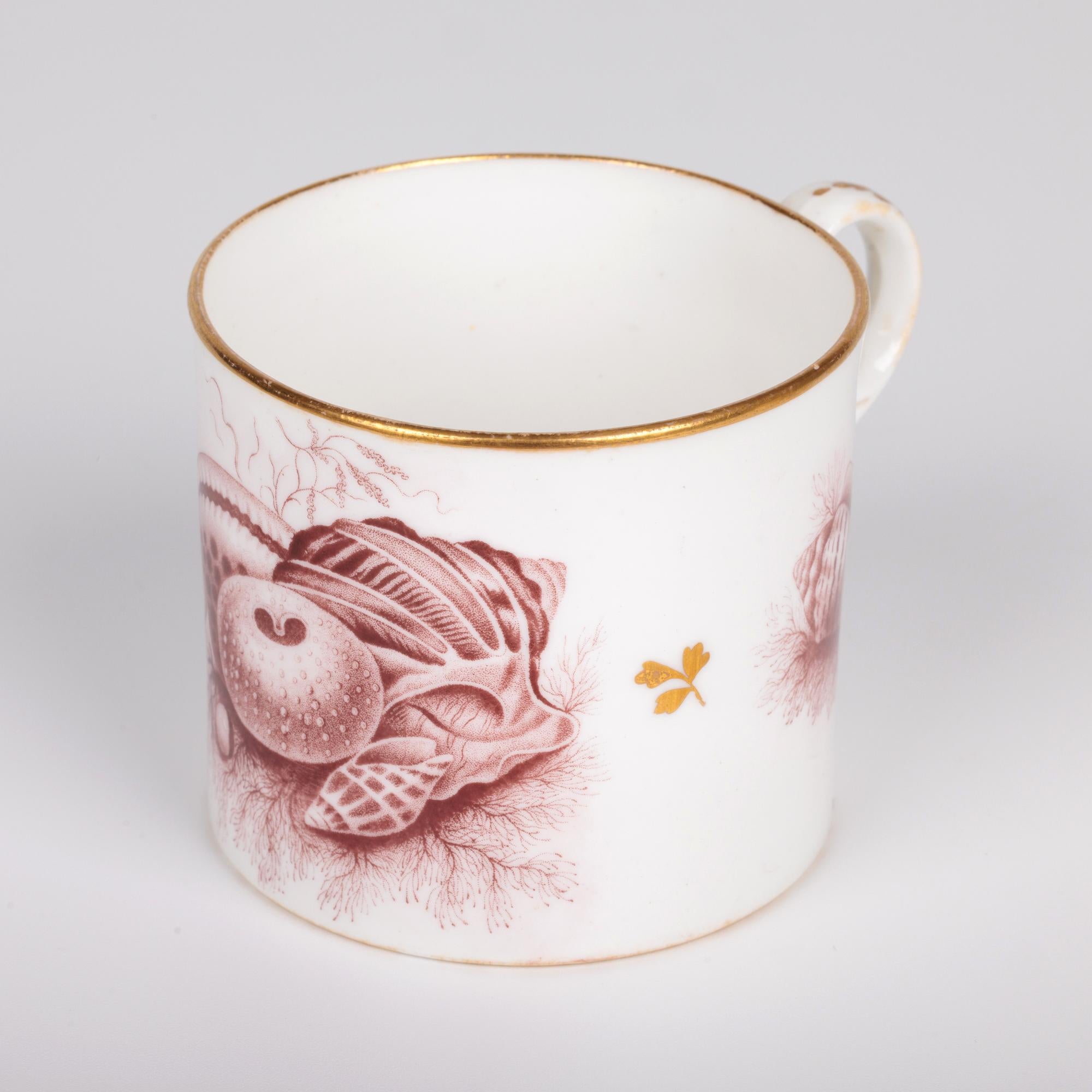 Minton Rare Set Three Georgian Shell Printed Porcelain Coffee Cups For Sale 1