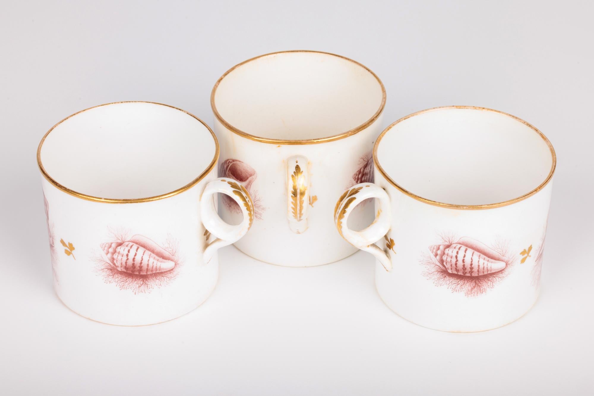 Minton Rare Set Three Georgian Shell Printed Porcelain Coffee Cups For Sale 2