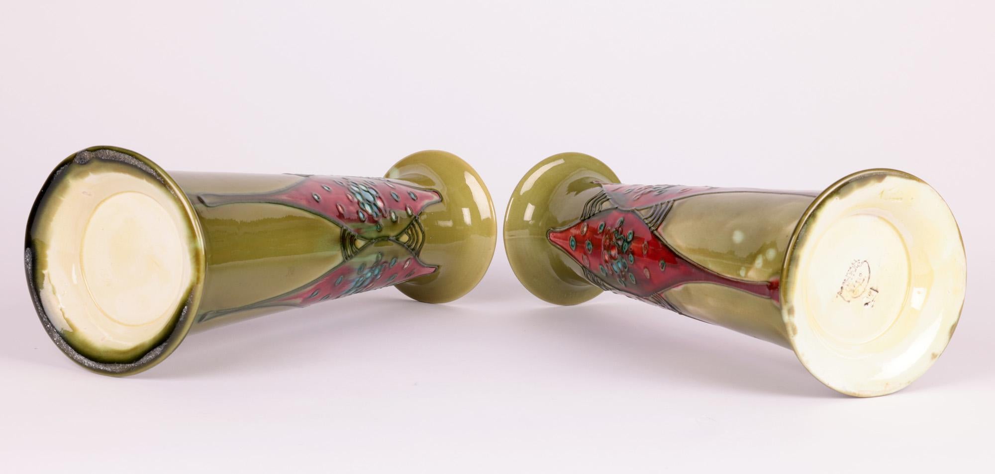 Minton Secessionist Art Nouveau Pair Tube lined Vases 4