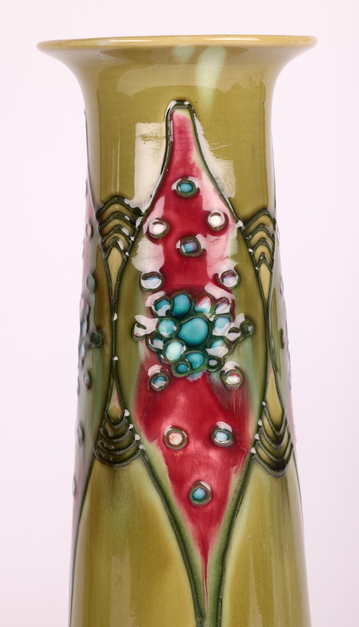Minton Secessionist Art Nouveau Pair Tube lined Vases 10