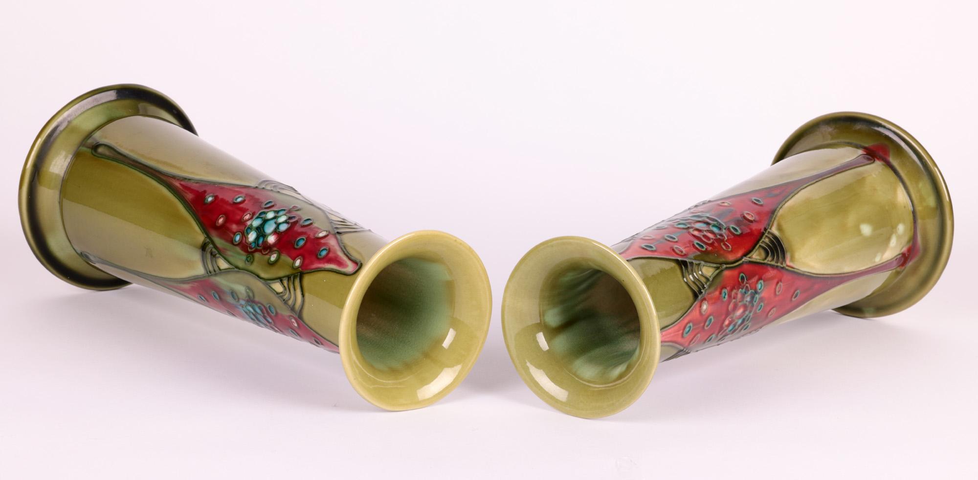 Minton Secessionist Art Nouveau Pair Tube lined Vases In Good Condition In Bishop's Stortford, Hertfordshire