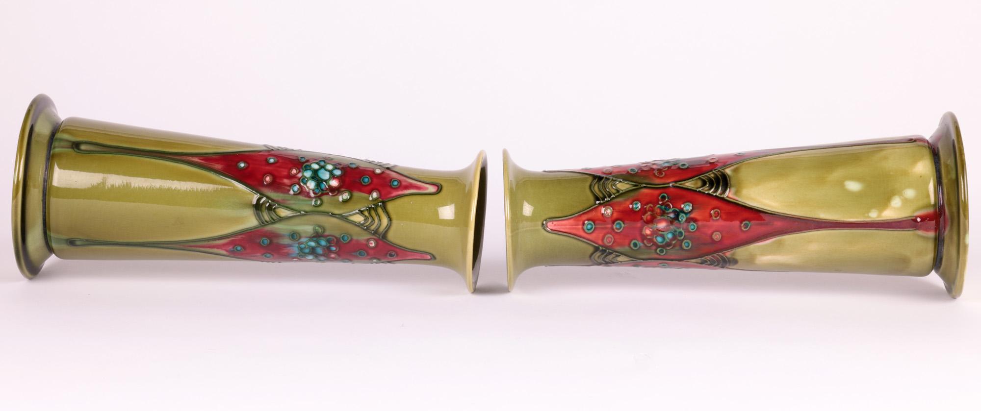 Minton Secessionist Art Nouveau Pair Tube lined Vases 1