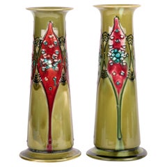 Minton Secessionist Art Nouveau Pair Tube lined Vases