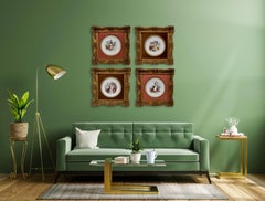 Minton Set of 4 Porcelain Plates in Italianate Gilt Frames, a. Boullemier, 1882