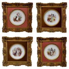 Minton Set of 4 Porcelain Plates in Italianate Gilt Frames, a. Boullemier, 1882