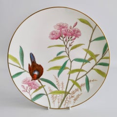Minton Set of Six Plates, White with Essex Birds, Aesthetic Movement 1888