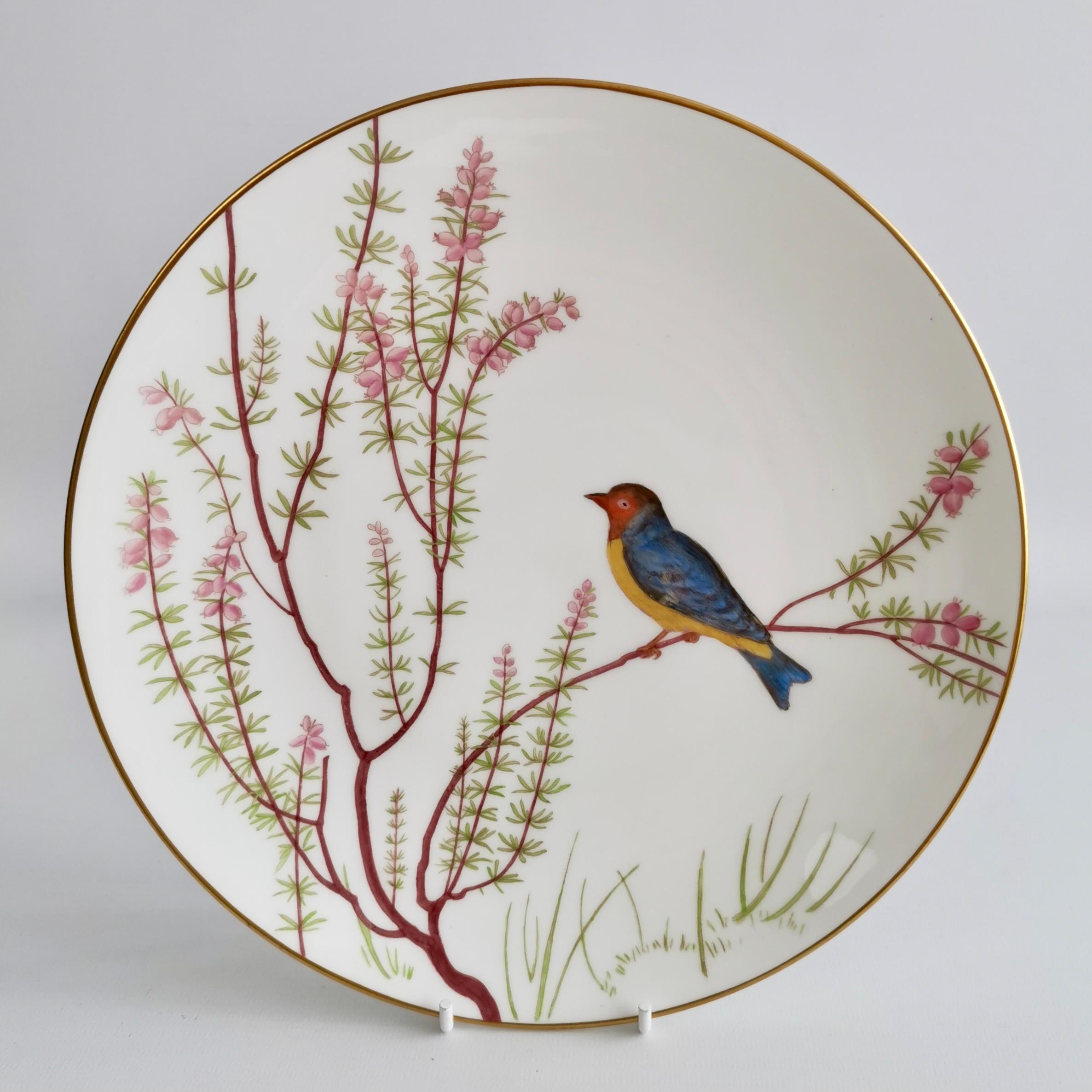 Minton Set of Six Plates, White with Essex Birds, Aesthetic Movement 1888 In Good Condition In London, GB