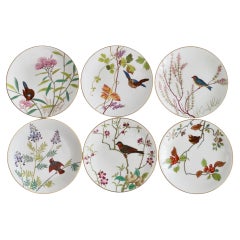 Antique Minton Set of Six Plates, White with Essex Birds, Aesthetic Movement 1888