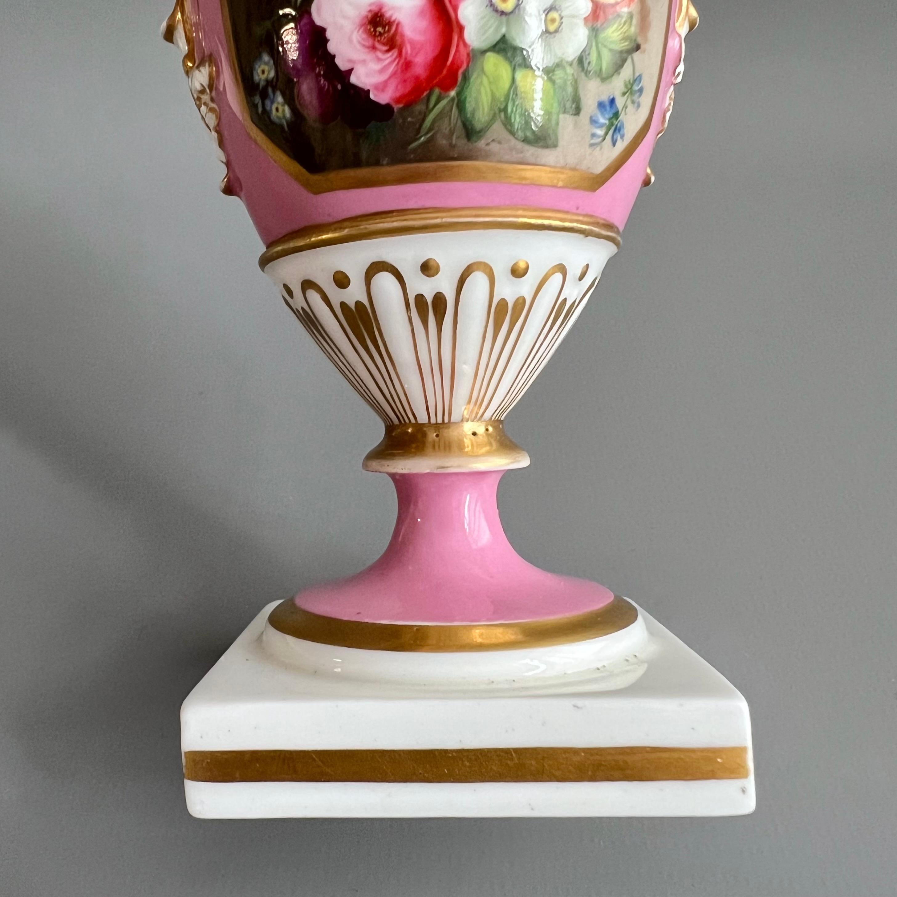 Minton Small Vase, Elgin Shape Pink with Floral Reserve, Rococo Revival ca 1835 6